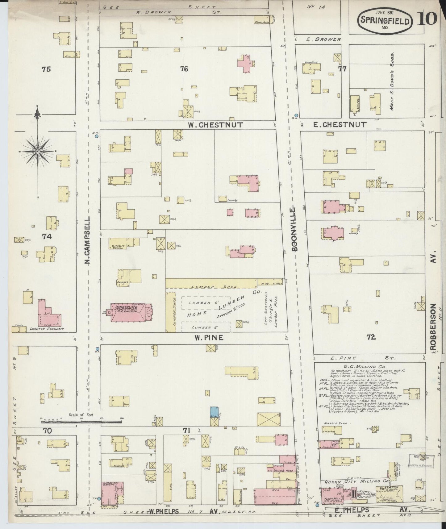 Sanborn Fire Insurance Map from Springfield, Greene County, Missouri (1891), Sheet #0010 - Historic Sanborn Fire Insurance Map Print, vintage old map wall art, antique decor, genealogy gift, Missouri Missouri map