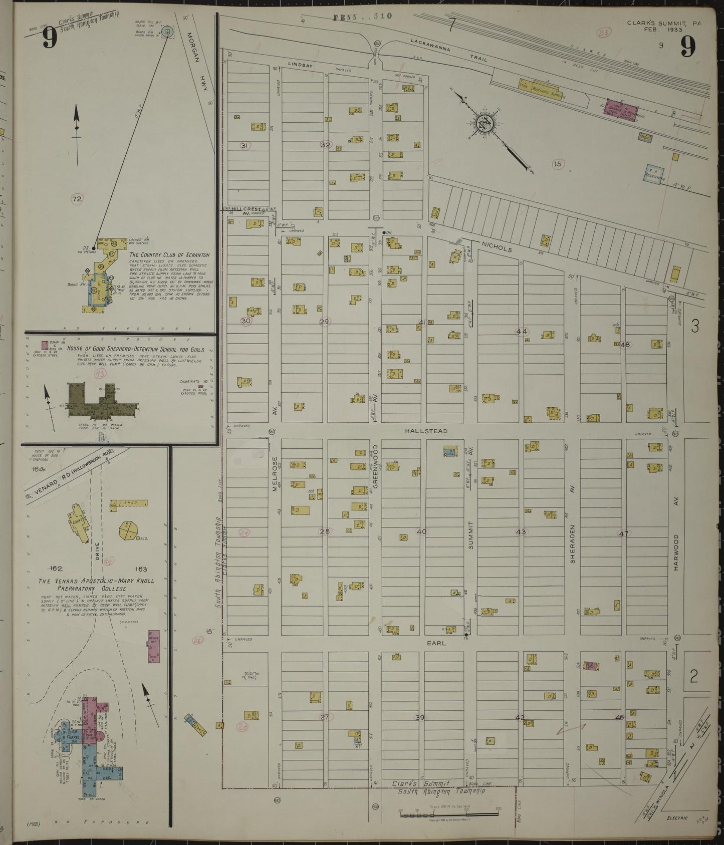 Sanborn Fire Insurance Map from Clark's Summit, Lackawanna County, Pennsylvania (1942), Sheet #0009 - Historic Sanborn Fire Insurance Map Print, vintage old map wall art, antique decor, genealogy gift, Pennsylvania Pennsylvania map