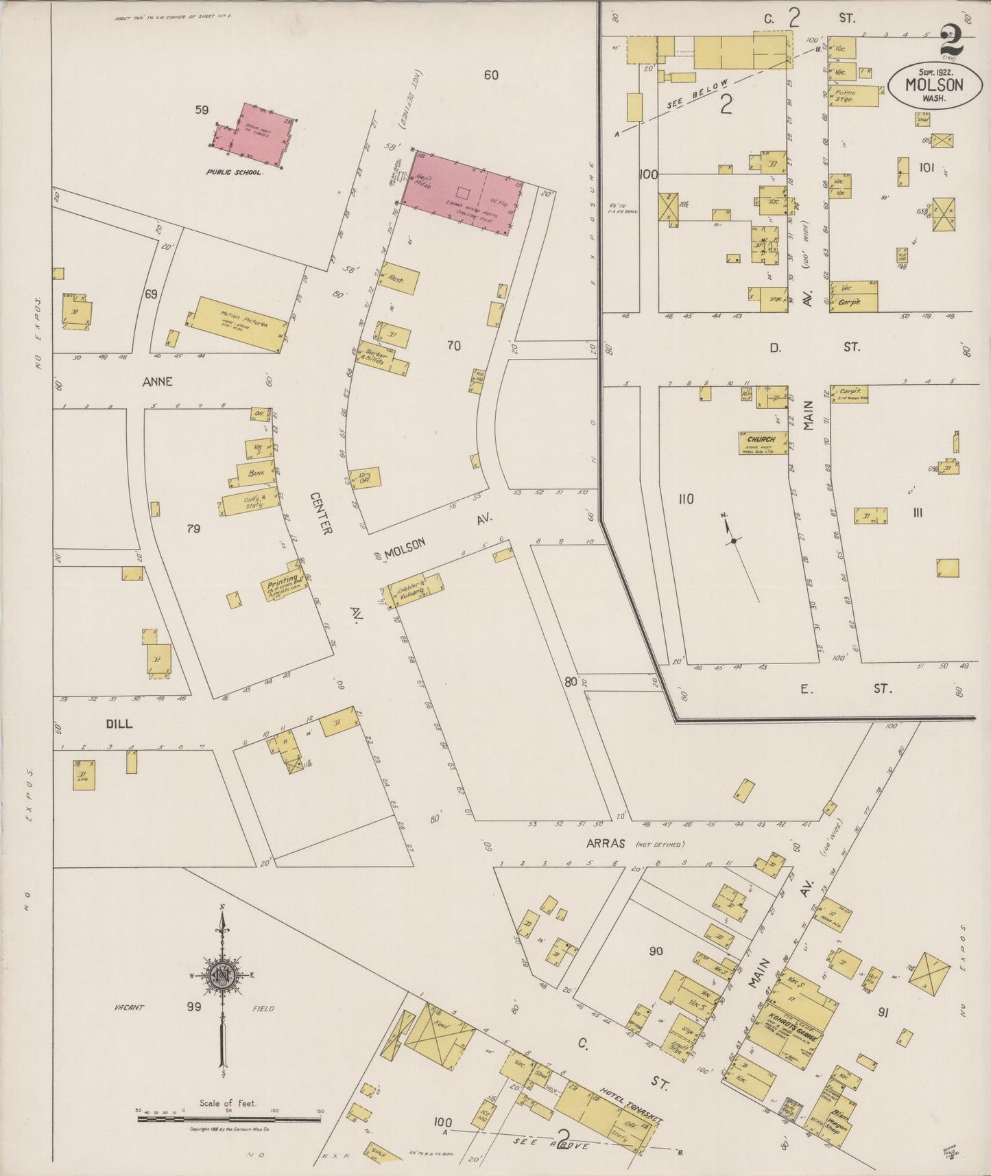 Sanborn Fire Insurance Map from Molson, Okanogan County, Washington (1922), Sheet #0002 - Complete Map Set gallery image, historic Sanborn map, vintage wall art, Washington Washington