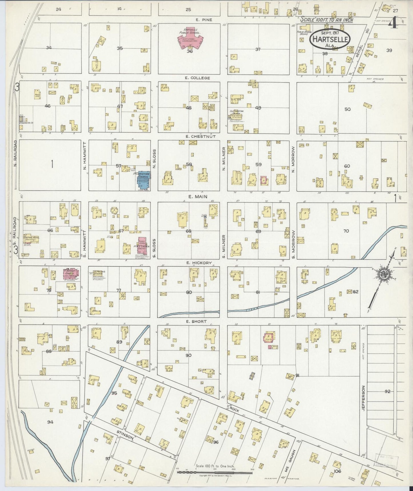 Sanborn Fire Insurance Map from Hartselle, Morgan County, Alabama (1917), Sheet #0004 - Complete Map Set gallery image, historic Sanborn map, vintage wall art, Alabama Alabama