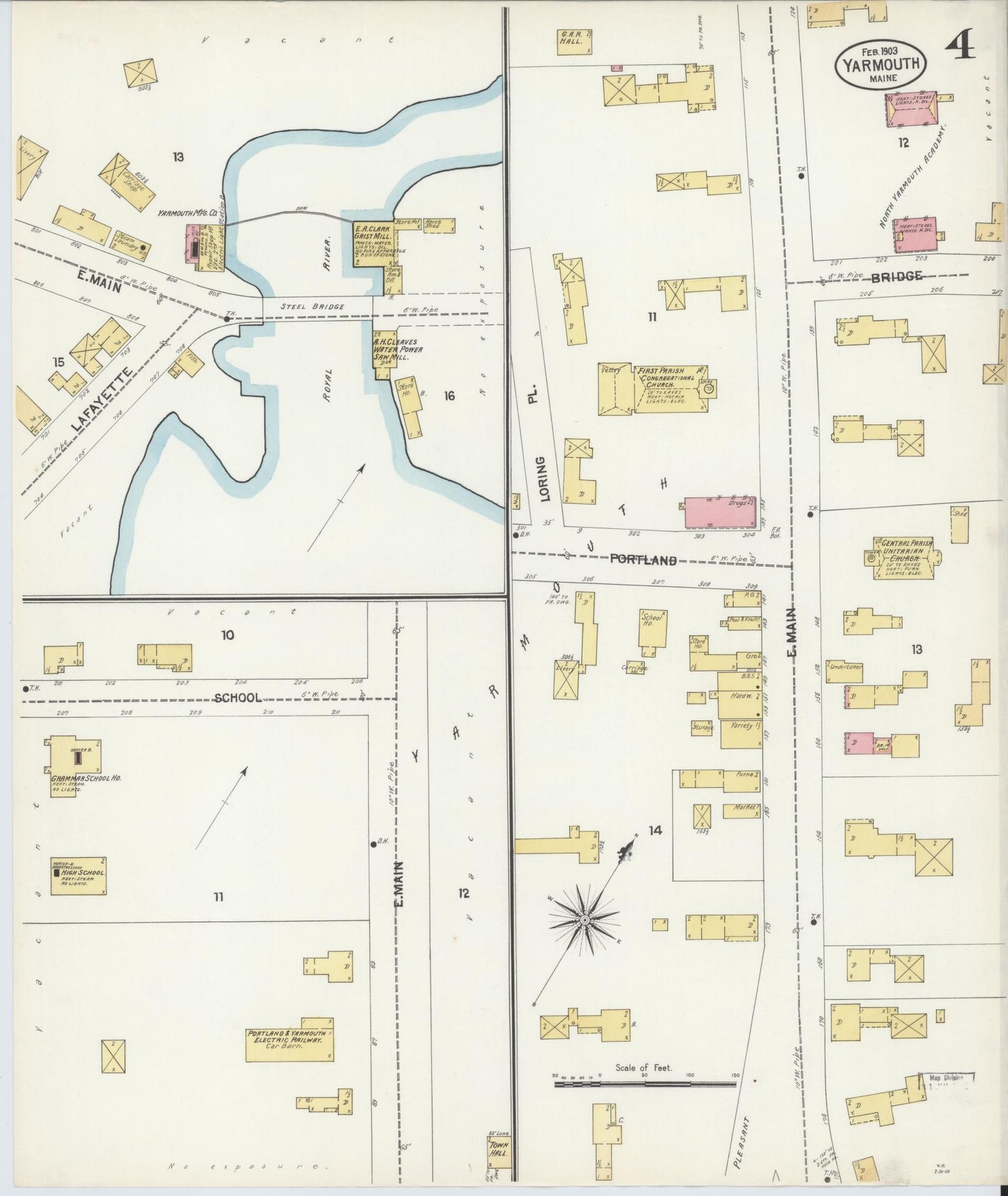 Sanborn Fire Insurance Map from Yarmouth, Cumberland County, Maine (1903), Sheet #0004 - Complete Map Set gallery image, historic Sanborn map, vintage wall art, Maine Maine