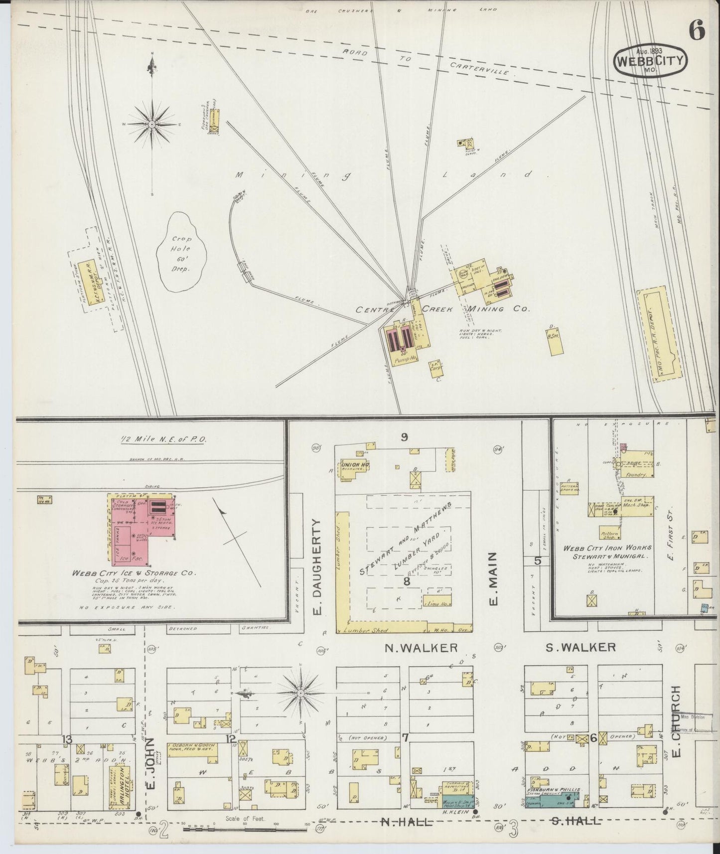 Sanborn Fire Insurance Map from Webb City, Jasper County, Missouri (1893), Sheet #0006 - Historic Sanborn Fire Insurance Map Print, vintage old map wall art, antique decor, genealogy gift, Missouri Missouri map