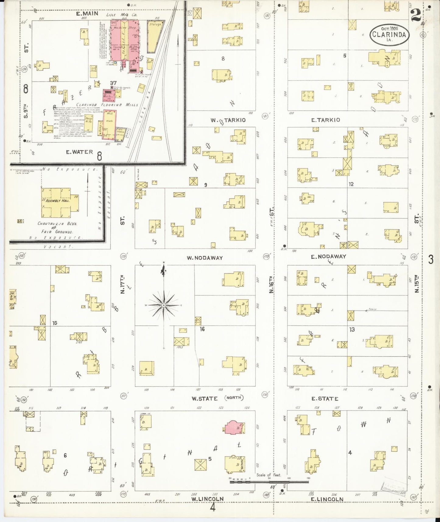 Sanborn Fire Insurance Map from Clarinda, Page County, Iowa (1906), Sheet #0002 - Historic Sanborn Fire Insurance Map Print, vintage old map wall art