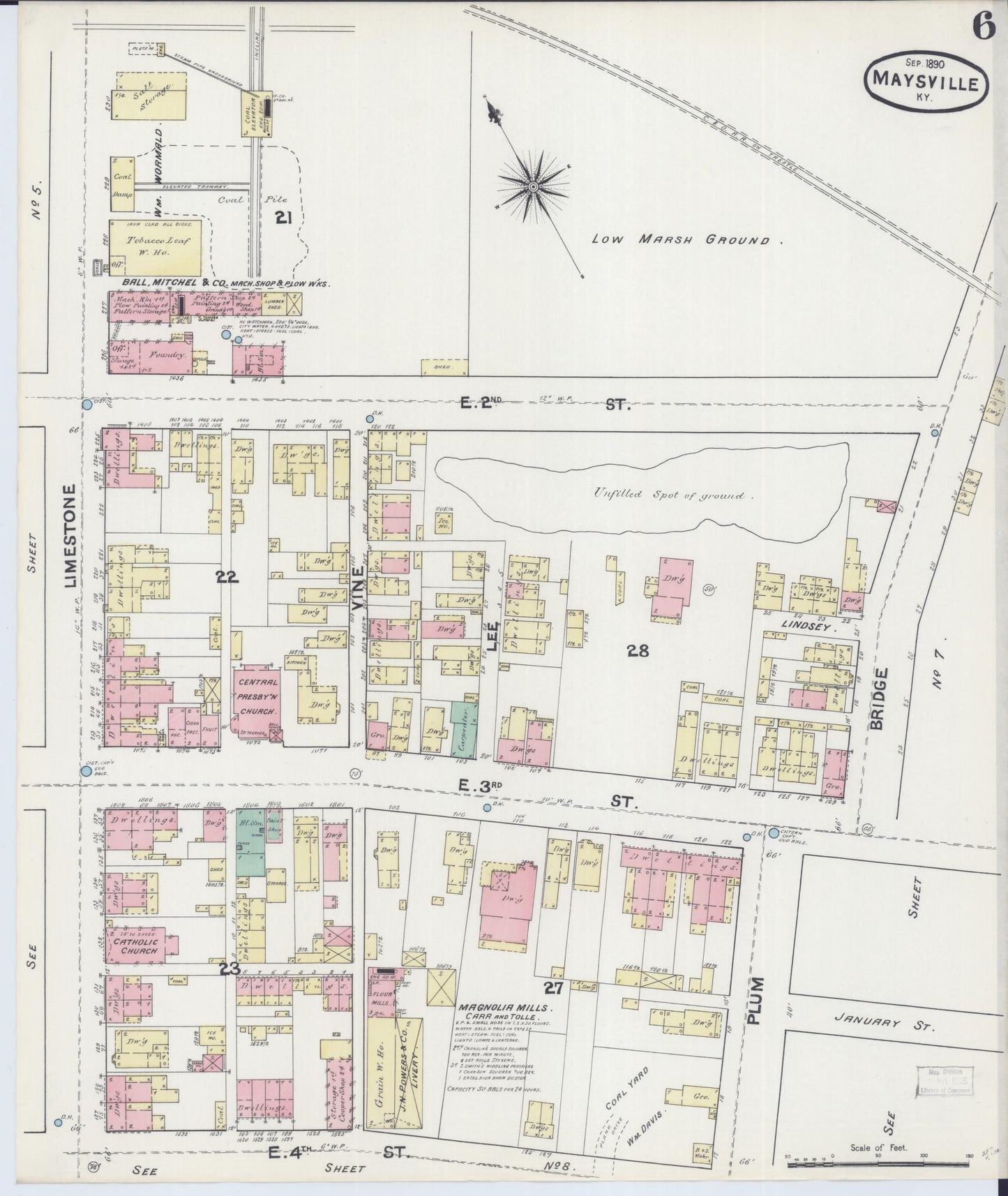 Sanborn Fire Insurance Map from Maysville, Mason County, Kentucky (1890), Sheet #0006 - Historic Sanborn Fire Insurance Map Print, vintage old map wall art, antique decor, genealogy gift, Kentucky Kentucky map