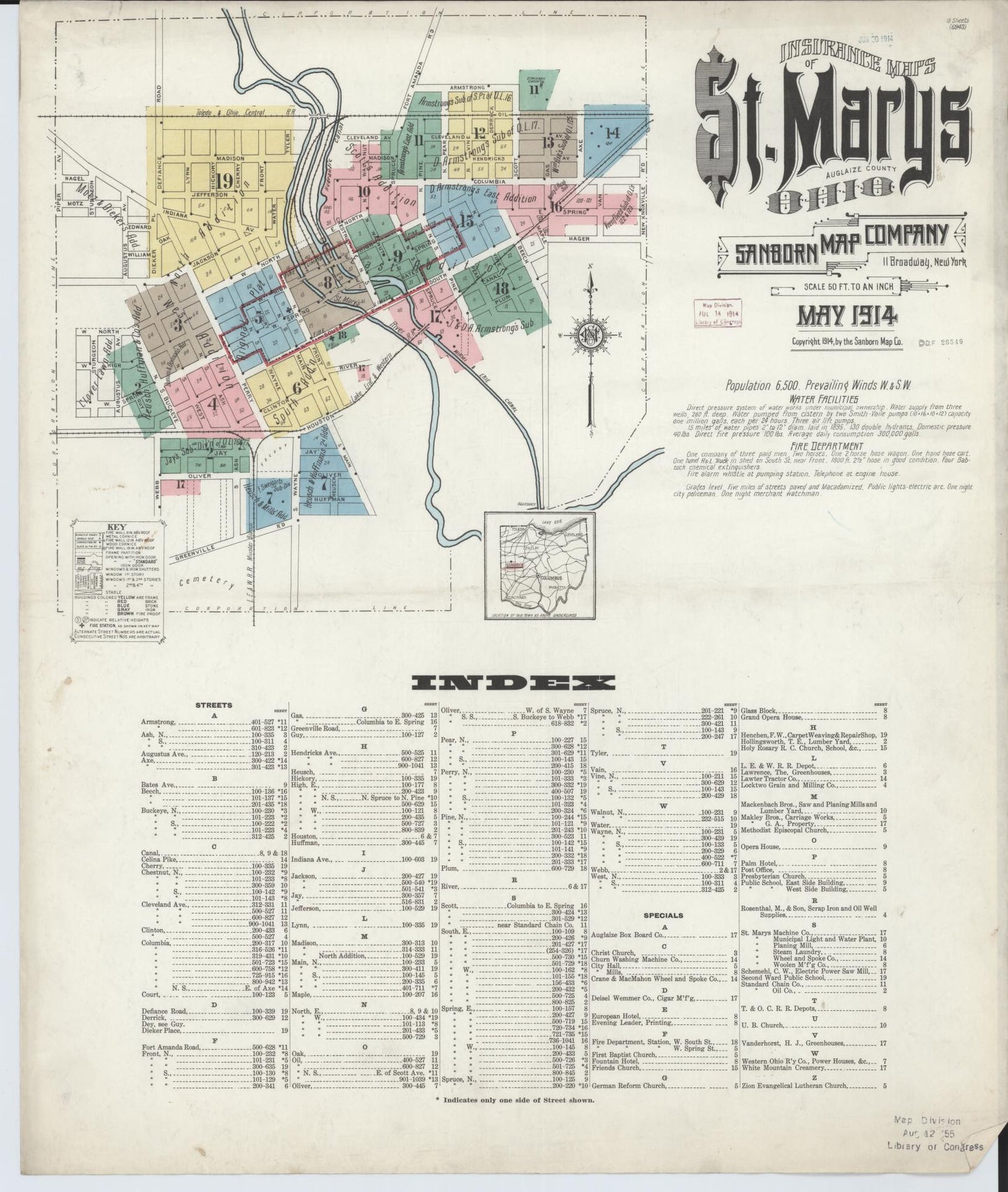 Sanborn Fire Insurance Map from Saint Marys, Auglaize County, Ohio (1914), Sheet #0001 - Historic Sanborn Fire Insurance Map Print, vintage old map wall art, antique decor, genealogy gift, Ohio Ohio map