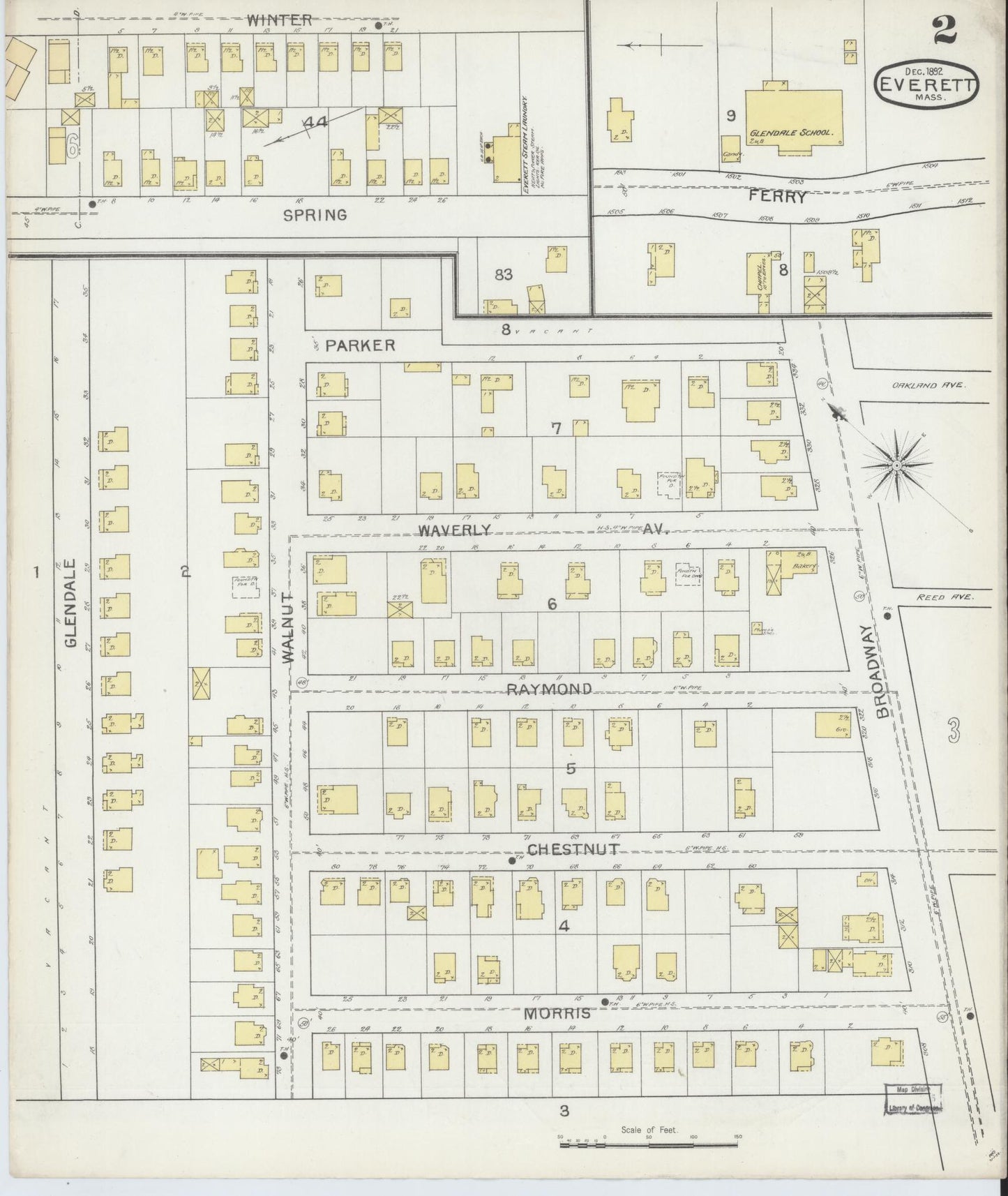 Sanborn Fire Insurance Map from Everett, Middlesex County, Massachusetts (1892), Sheet #0002 - Historic Sanborn Fire Insurance Map Print, vintage old map wall art, antique decor, genealogy gift, Massachusetts Massachusetts map