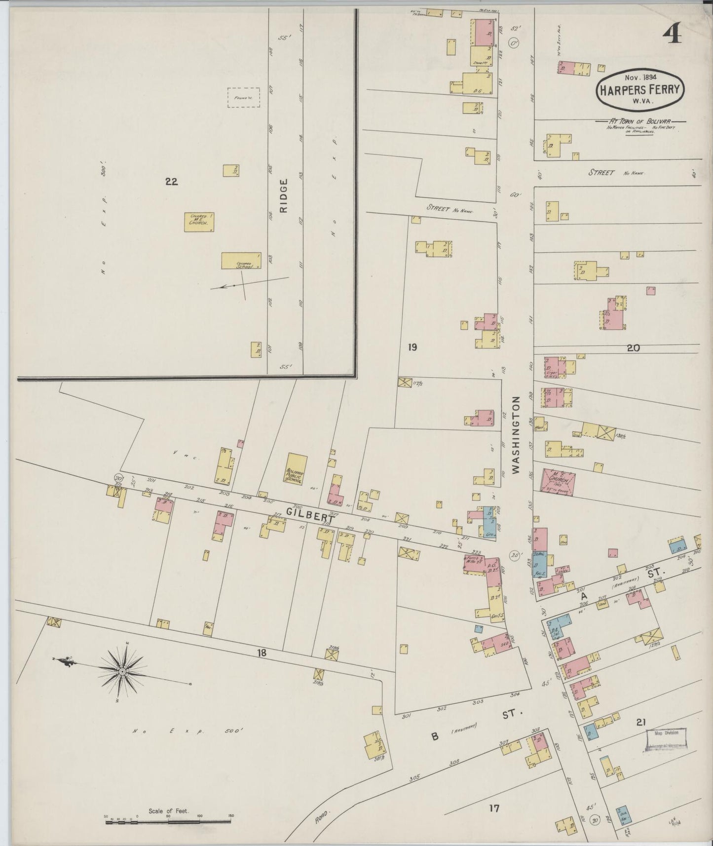 Sanborn Fire Insurance Map from Harpers Ferry, Jefferson County, West Virginia (1894), Sheet #0004 - Historic Sanborn Fire Insurance Map Print, vintage old map wall art, antique decor, genealogy gift, West Virginia West Virginia map