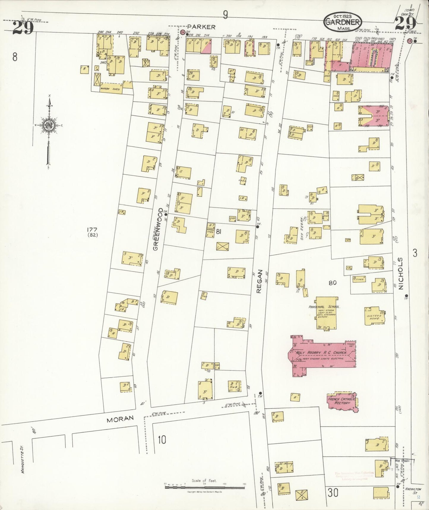 Sanborn Fire Insurance Map from Gardner, Worcester County, Massachusetts (1923), Sheet #0029 - Historic Sanborn Fire Insurance Map Print, vintage old map wall art, antique decor, genealogy gift, Massachusetts Massachusetts map