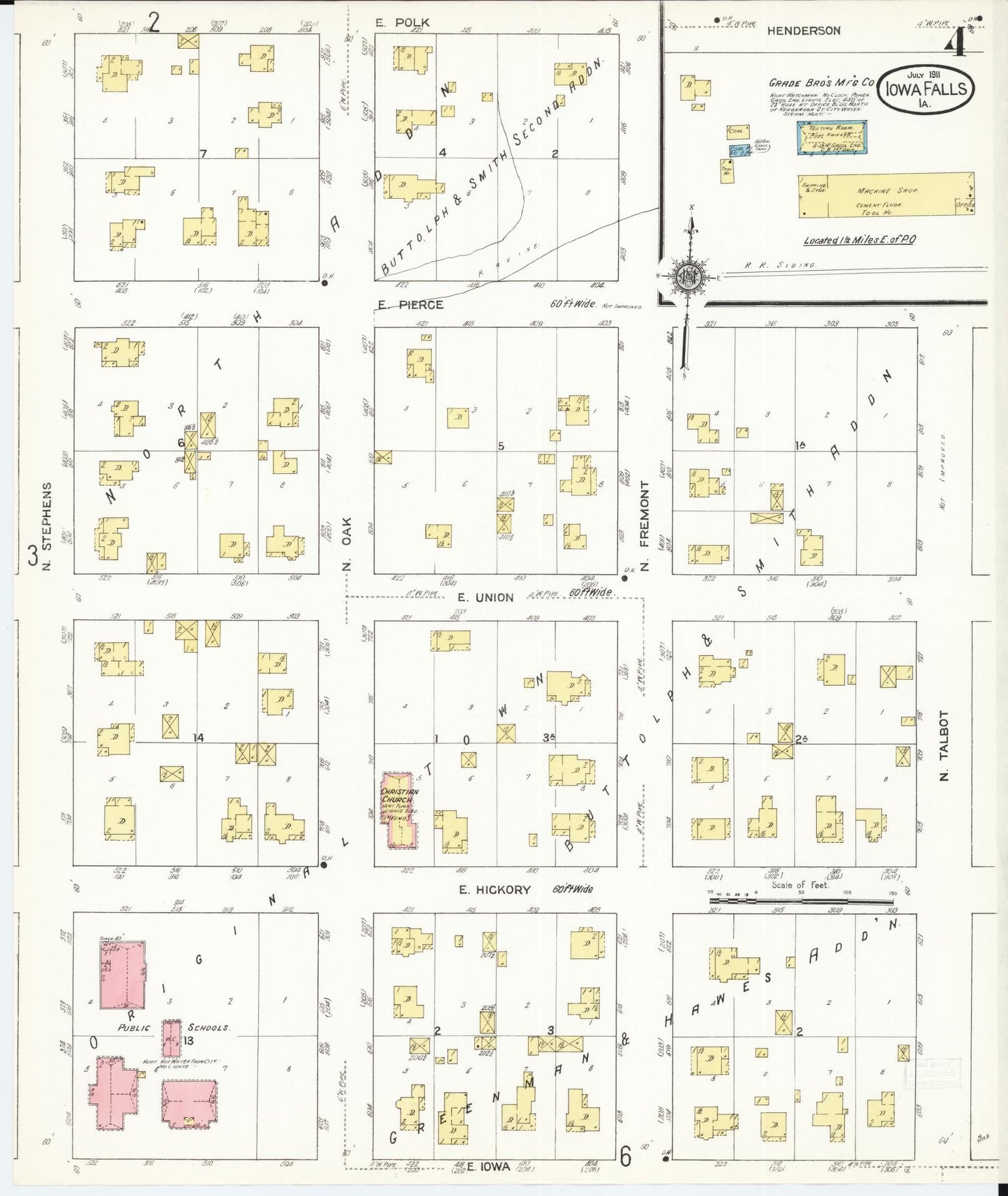 Sanborn Fire Insurance Map from Iowa Falls, Hardin County, Iowa (1911), Sheet #0004 - Historic Sanborn Fire Insurance Map Print, vintage old map wall art