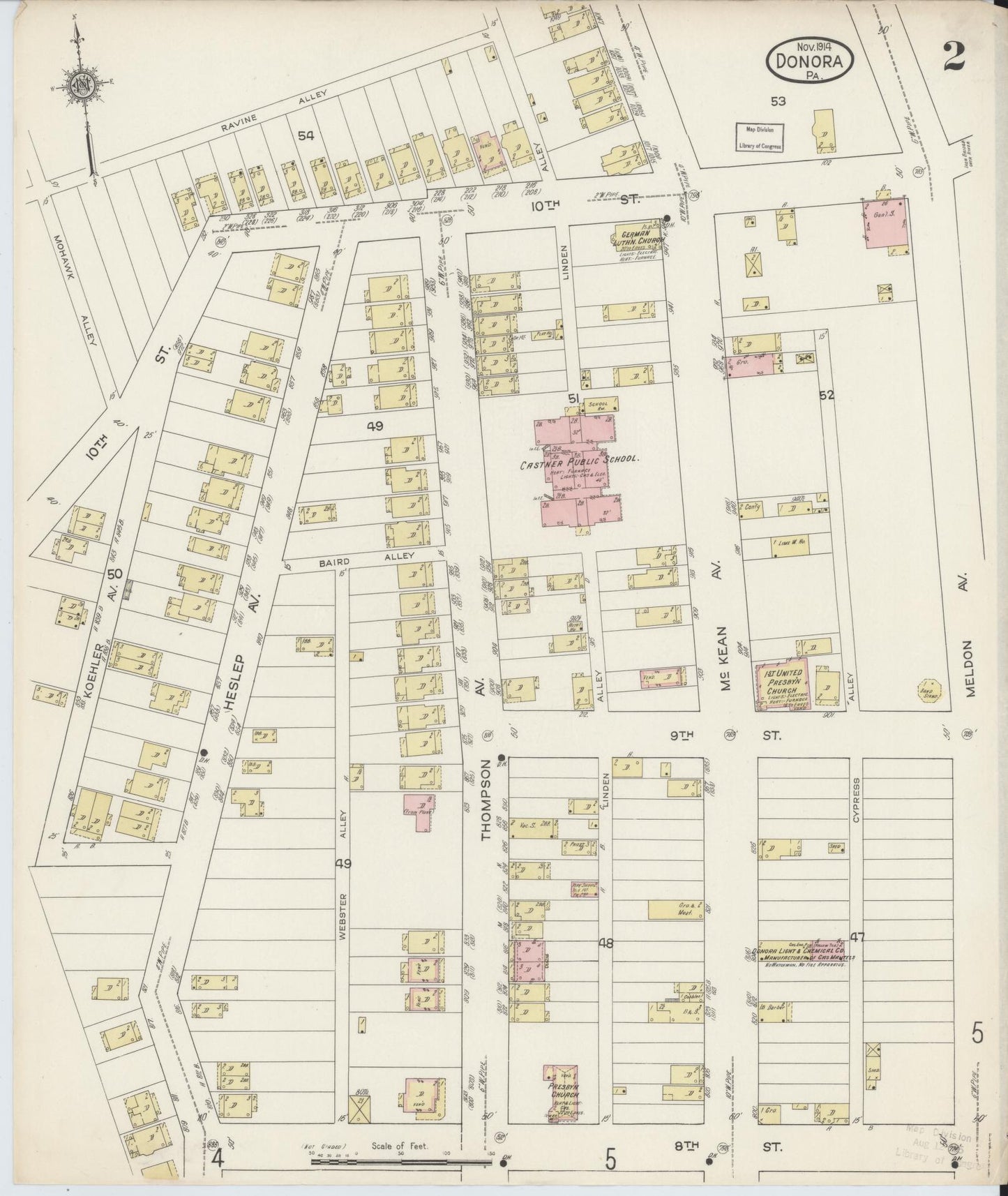 Sanborn Fire Insurance Map from Donora, Washington County, Pennsylvania (1914), Sheet #0002 - Historic Sanborn Fire Insurance Map Print, vintage old map wall art, antique decor, genealogy gift, Pennsylvania Pennsylvania map