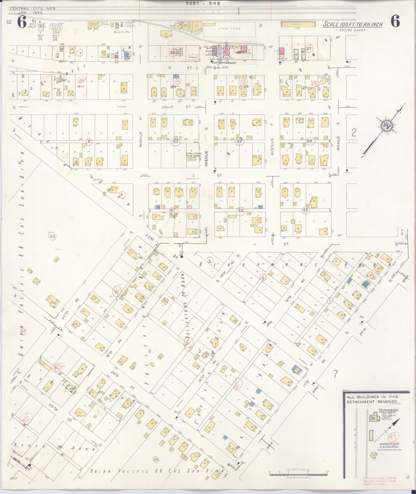 Sanborn Fire Insurance Map from Central City, Merrick County, Nebraska (1943), Sheet #0006 - Historic Sanborn Fire Insurance Map Print, vintage old map wall art, antique decor, genealogy gift, Nebraska Nebraska map