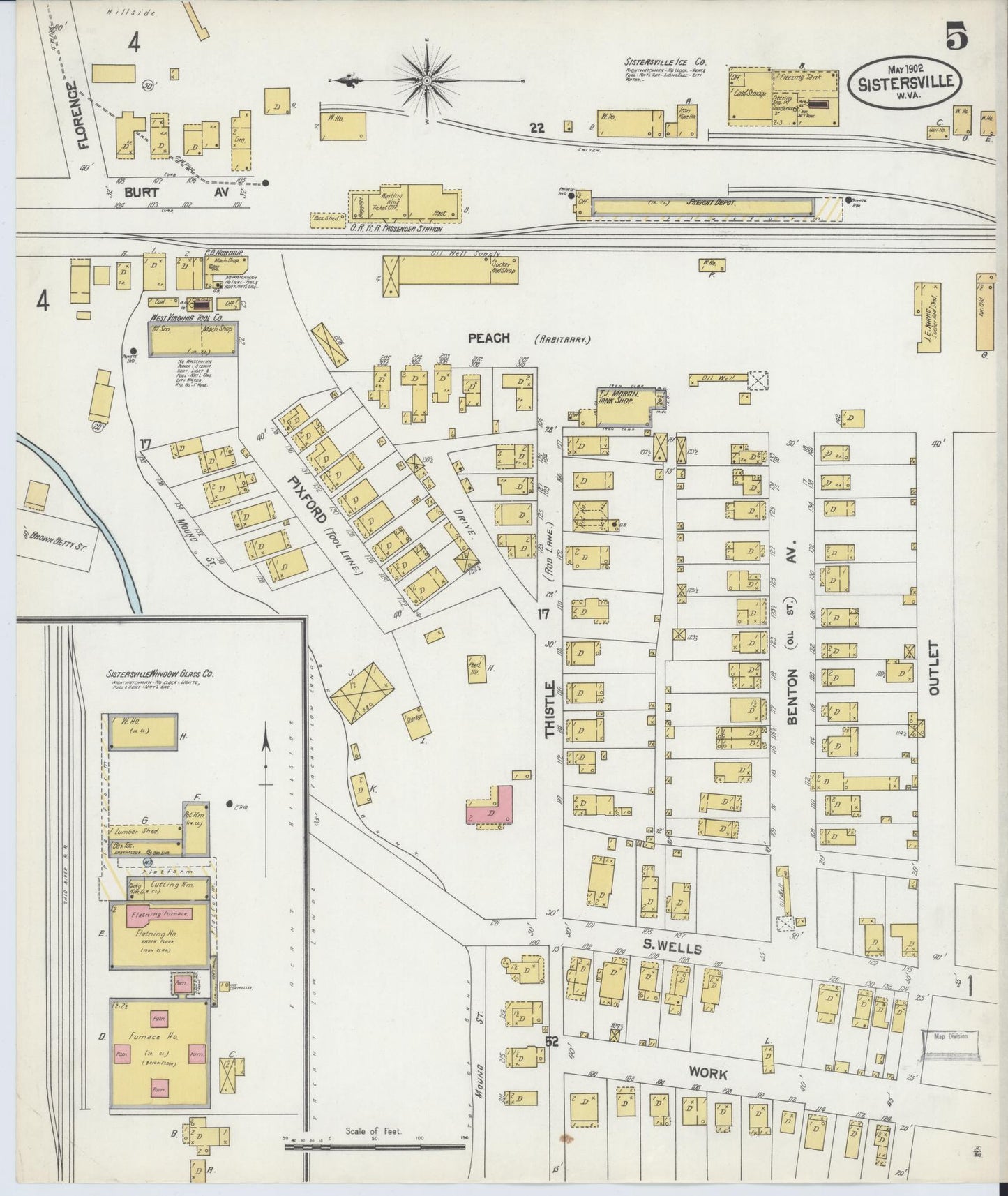 Sanborn Fire Insurance Map from Sistersville, Tyler County, West Virginia (1902), Sheet #0005 - Complete Map Set gallery image, historic Sanborn map, vintage wall art, West Virginia West Virginia
