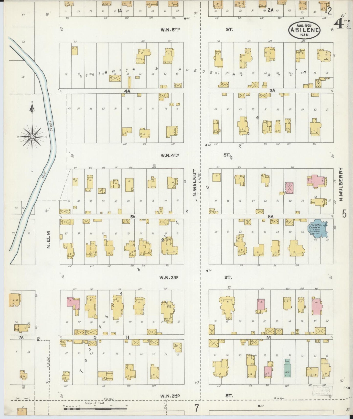 Sanborn Fire Insurance Map from Abilene, Dickinson County, Kansas (1905), Sheet #0004 - Historic Sanborn Fire Insurance Map Print, vintage old map wall art, antique decor, genealogy gift, Kansas Kansas map