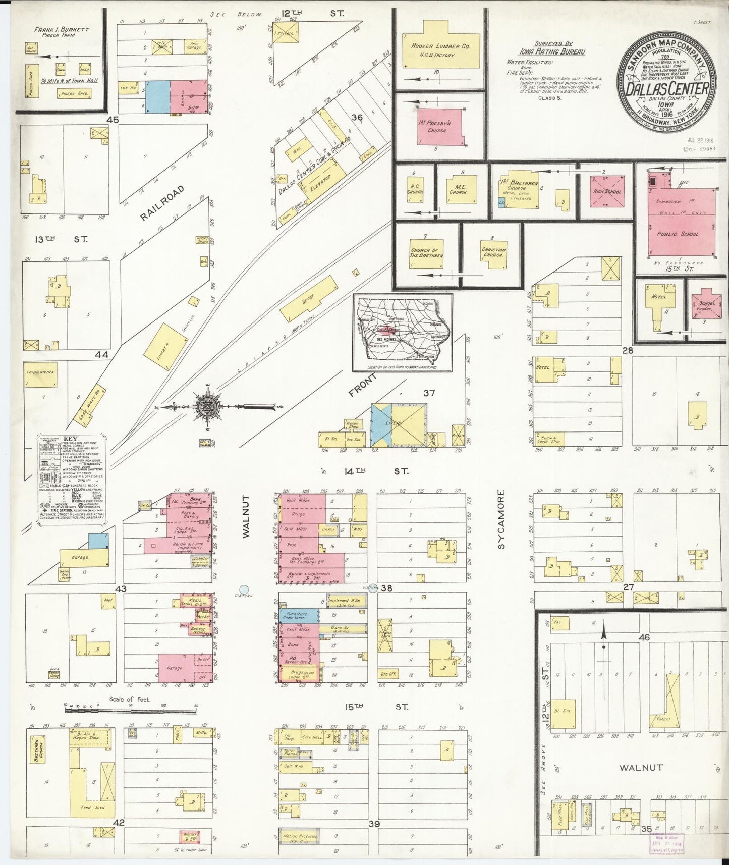 Sanborn Fire Insurance Map from Dallas Center, Dallas County, Iowa (1916), Sheet #0001 - Historic Sanborn Fire Insurance Map Print, vintage old map wall art