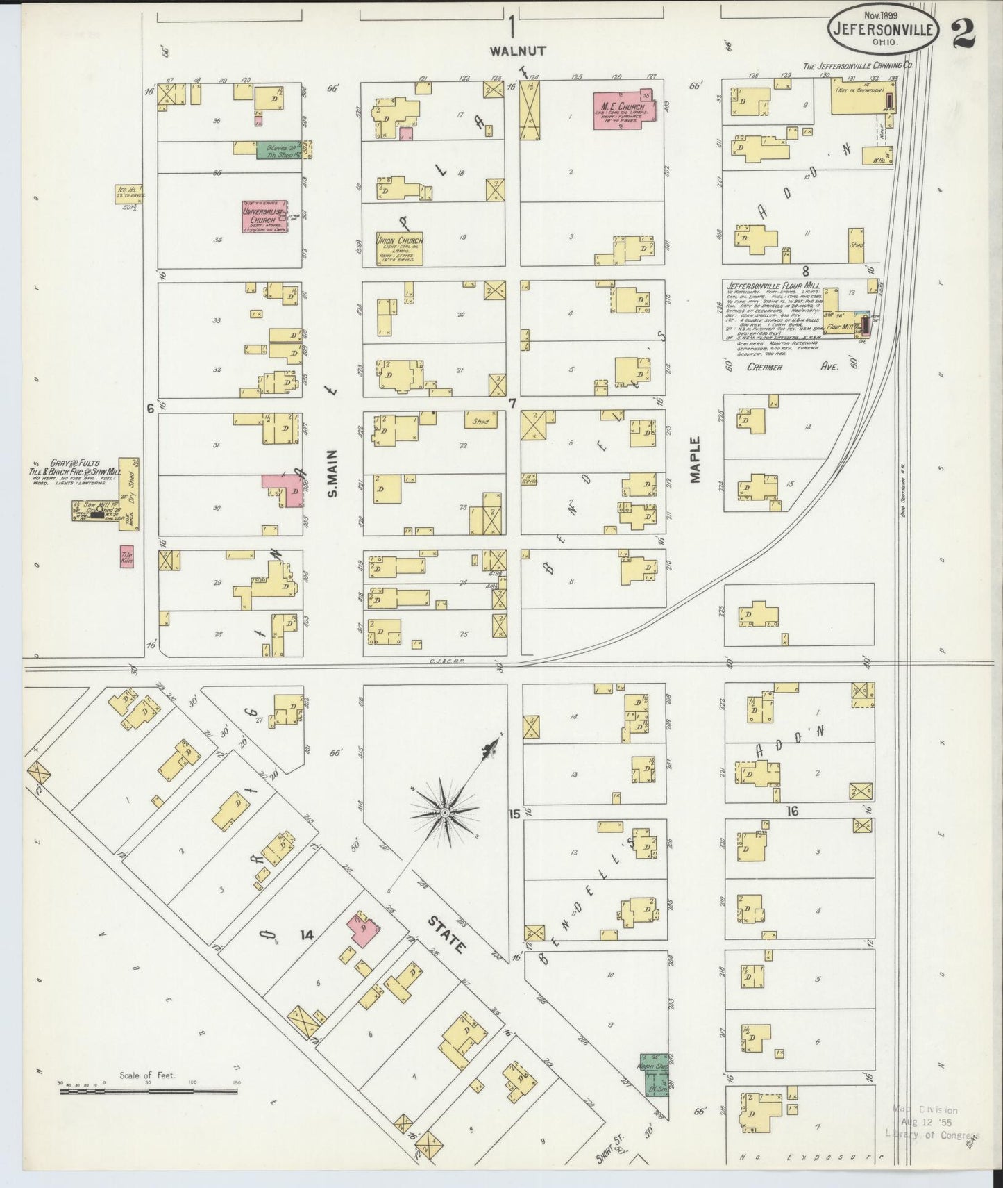 Sanborn Fire Insurance Map from Jeffersonville, Fayette County, Ohio (1899), Sheet #0002 - Complete Map Set gallery image, historic Sanborn map, vintage wall art, Ohio Ohio