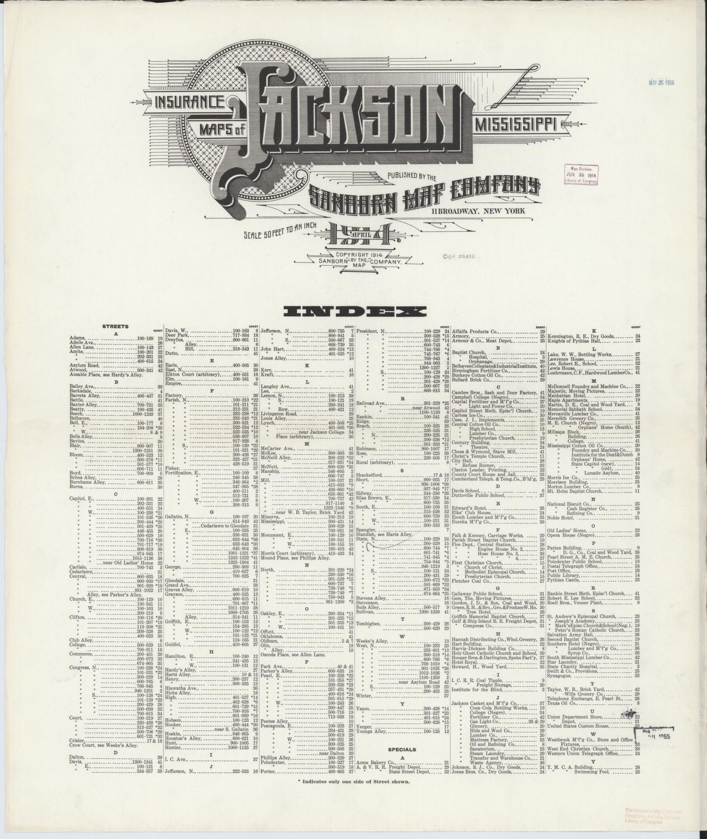 Sanborn Fire Insurance Map from Jackson, Hinds County, Mississippi (1914), Sheet #0001 - Historic Sanborn Fire Insurance Map Print, vintage old map wall art, antique decor, genealogy gift, Mississippi Mississippi map
