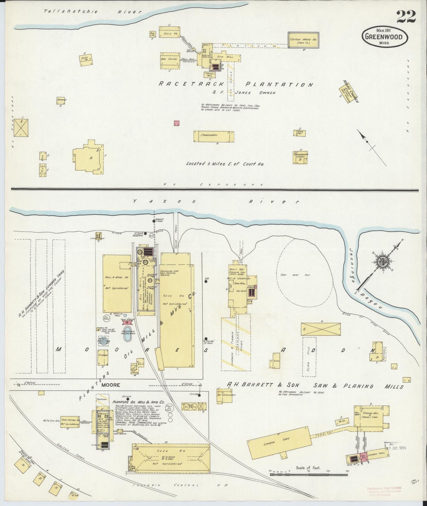 Sanborn Fire Insurance Map from Greenwood, Leflore County, Mississippi (1911), Sheet #0022 - Historic Sanborn Fire Insurance Map Print, vintage old map wall art, antique decor, genealogy gift, Mississippi Mississippi map