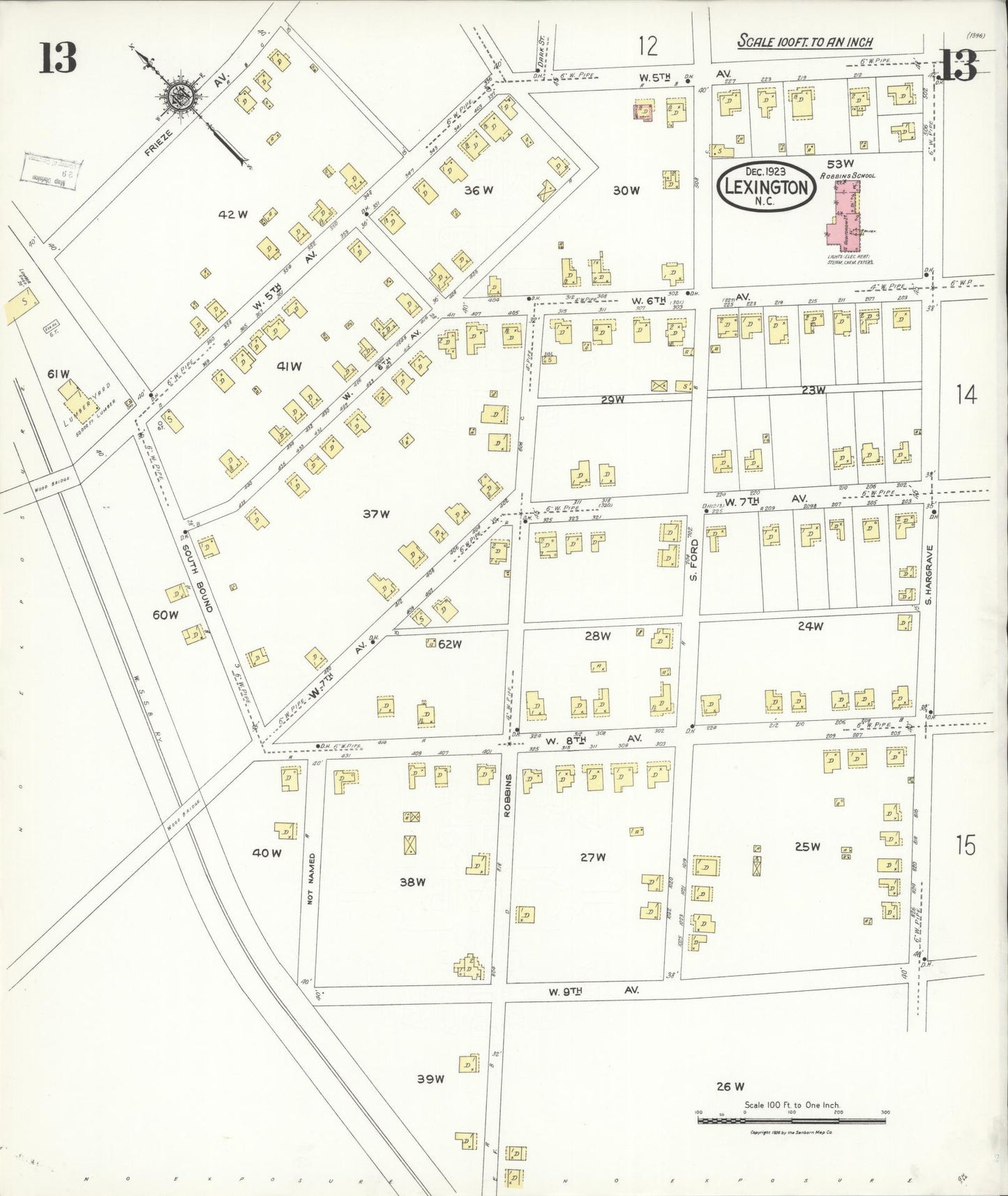 Sanborn Fire Insurance Map from Lexington, Davidson County, North Carolina (1923), Sheet #0013 - Historic Sanborn Fire Insurance Map Print, vintage old map wall art, antique decor, genealogy gift, North Carolina North Carolina map