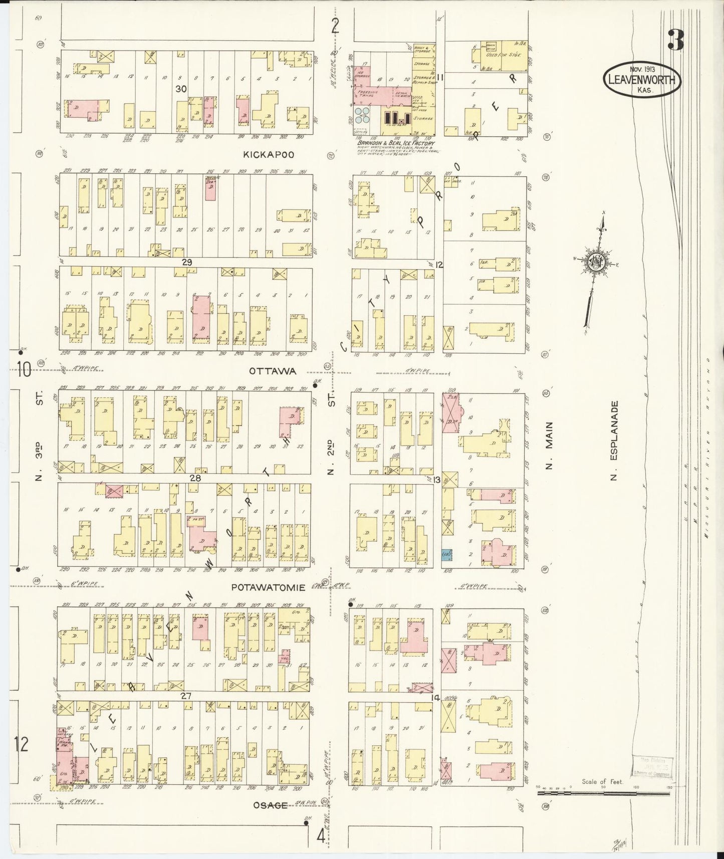 Sanborn Fire Insurance Map from Leavenworth, Leavenworth County, Kansas (1913), Sheet #0004 - Historic Sanborn Fire Insurance Map Print, vintage old map wall art, antique decor, genealogy gift, Kansas Kansas map