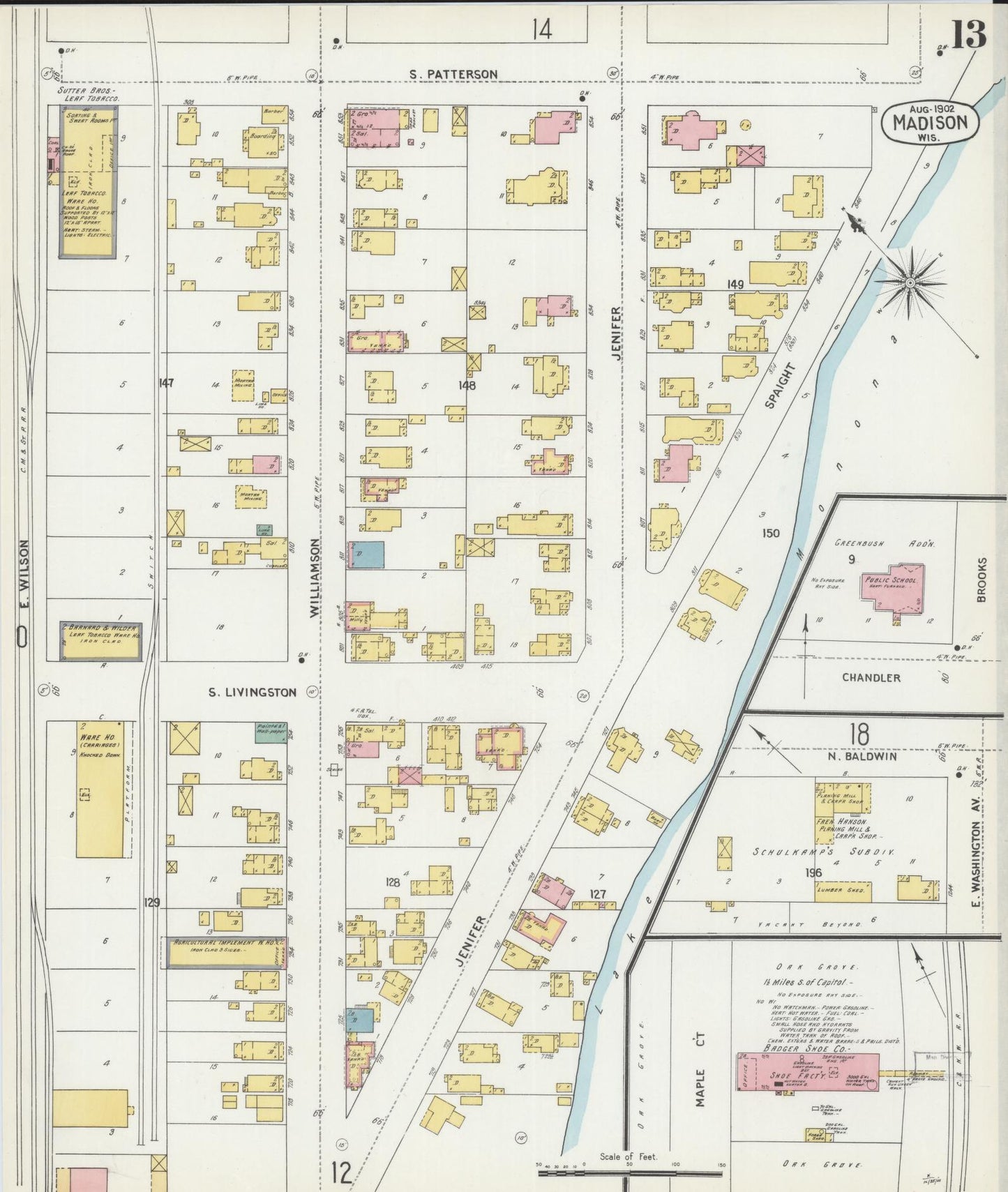 Sanborn Fire Insurance Map from Madison, Dane County, Wisconsin (1902), Sheet #0013 - Historic Sanborn Fire Insurance Map Print, vintage old map wall art, antique decor, genealogy gift, Wisconsin Wisconsin map