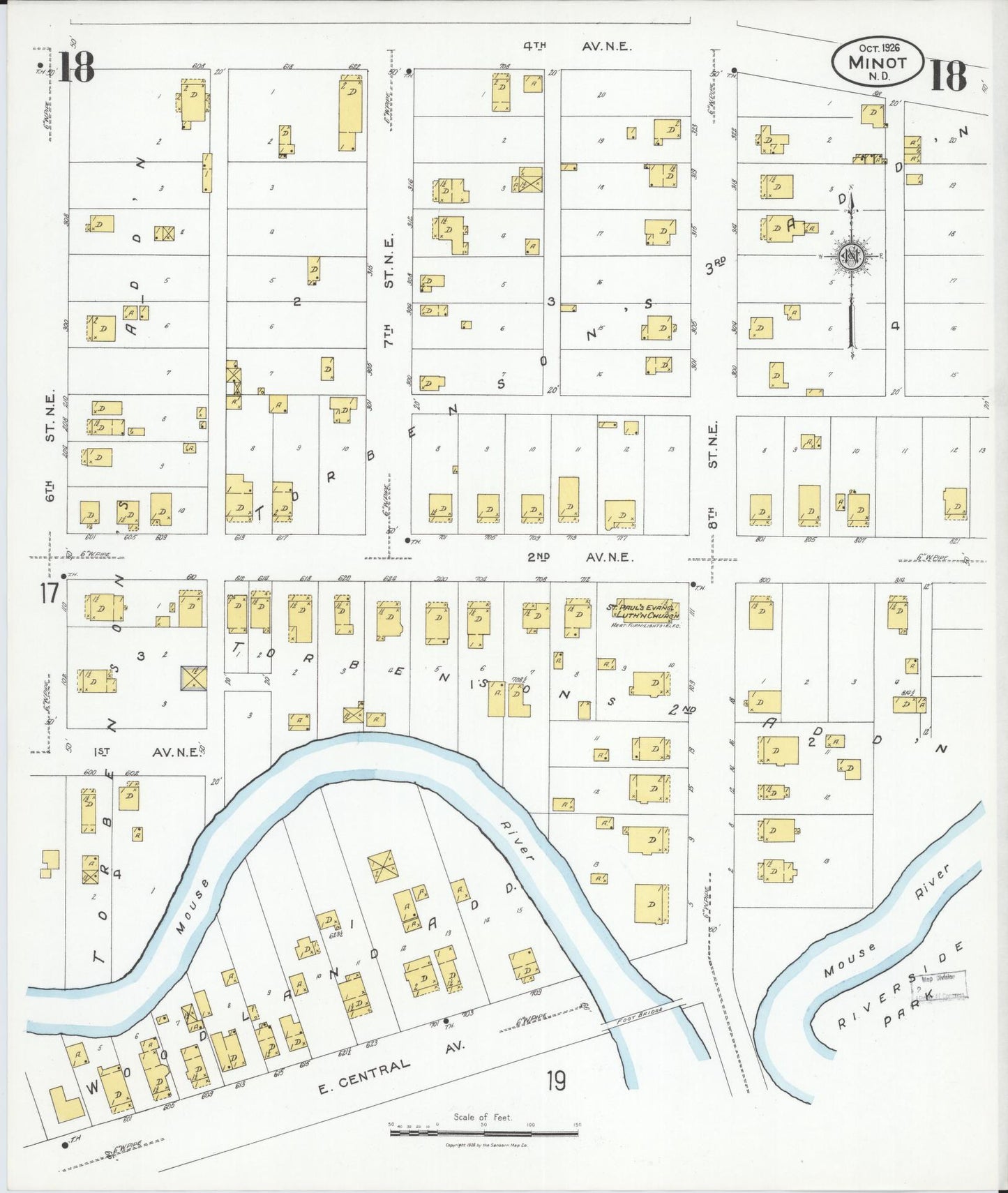 Sanborn Fire Insurance Map from Minot, Ward County, North Dakota (1926), Sheet #0018 - Historic Sanborn Fire Insurance Map Print, vintage old map wall art, antique decor, genealogy gift, North Dakota North Dakota map