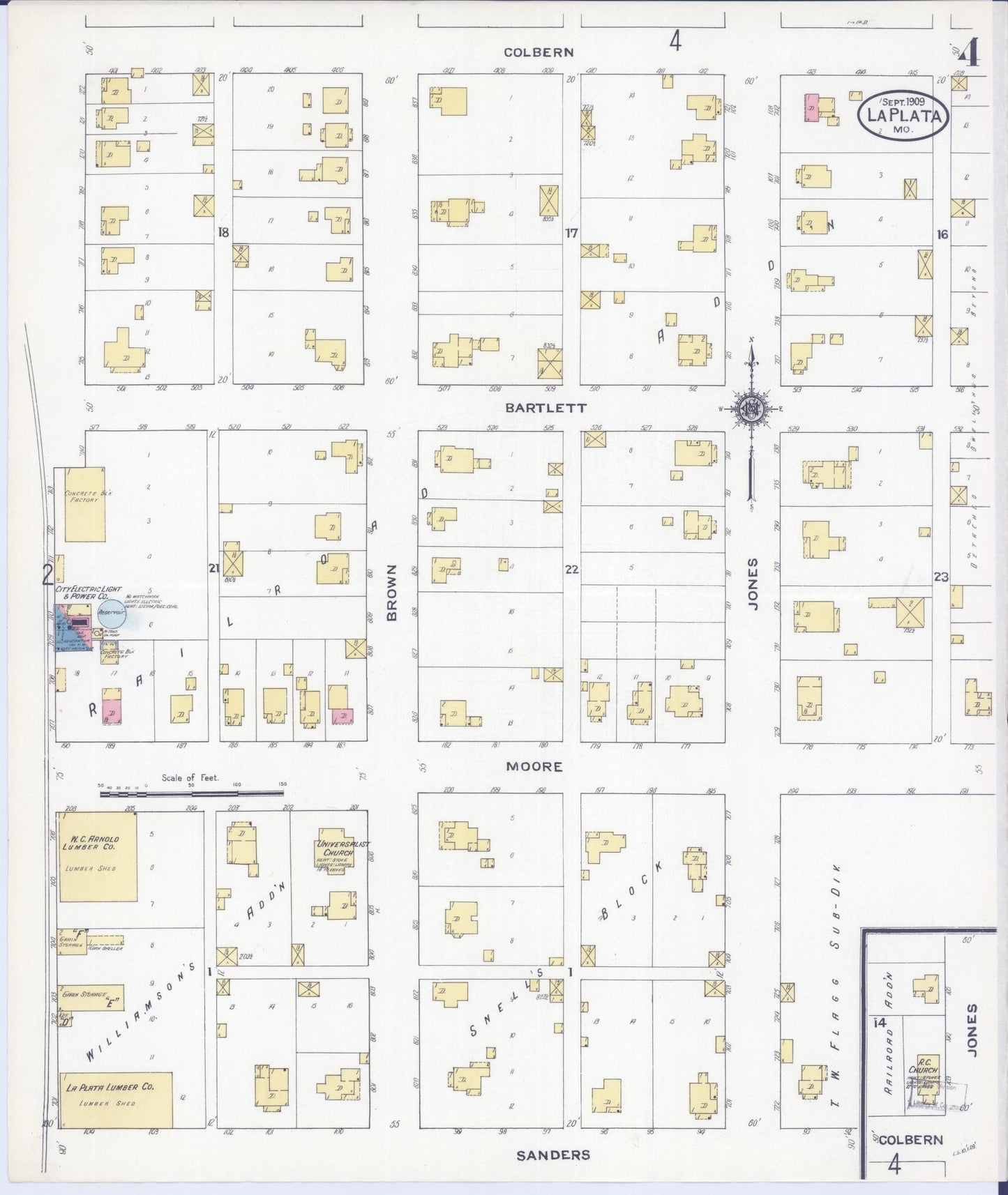 Sanborn Fire Insurance Map from La Plata, Macon County, Missouri (1909), Sheet #0004 - Complete Map Set gallery image, historic Sanborn map, vintage wall art, Missouri Missouri
