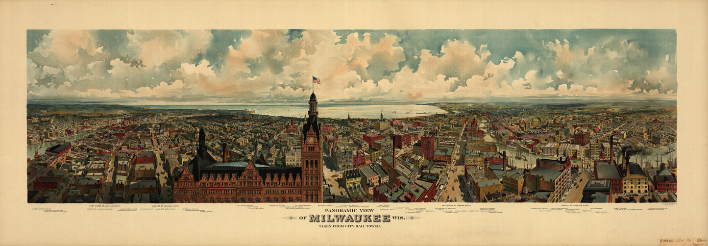 Panoramic view of Milwaukee, Wis. Taken from City Hall tower (1898) – Historic Bird’s-Eye View Panorama Print