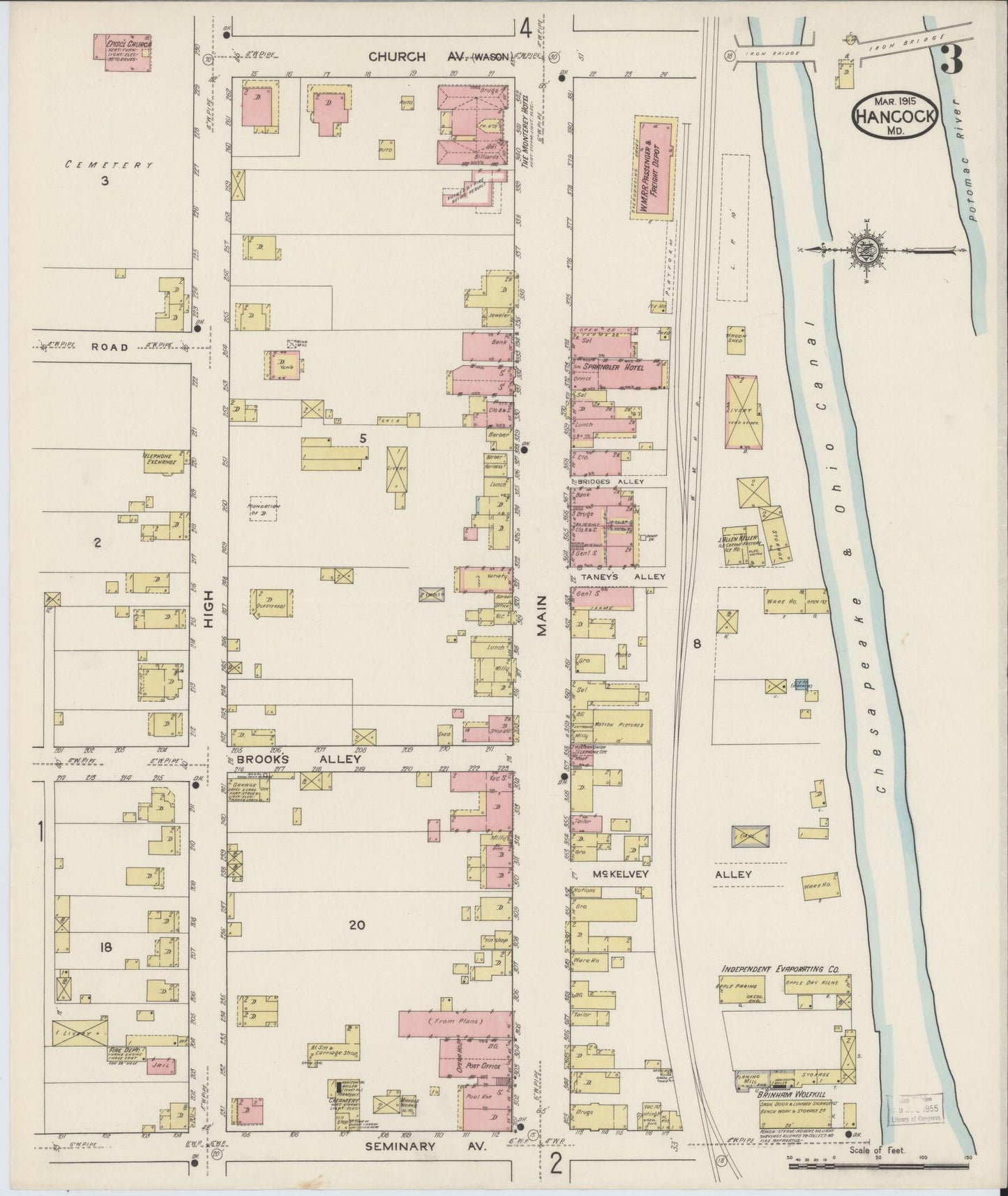 Washington, Maryland - 1915 - Sanborn Fire Insurance Map, Sheet #0003 - Historic Sanborn Fire Insurance Map Print, Washington Maryland 1915 0003 vintage old map wall art