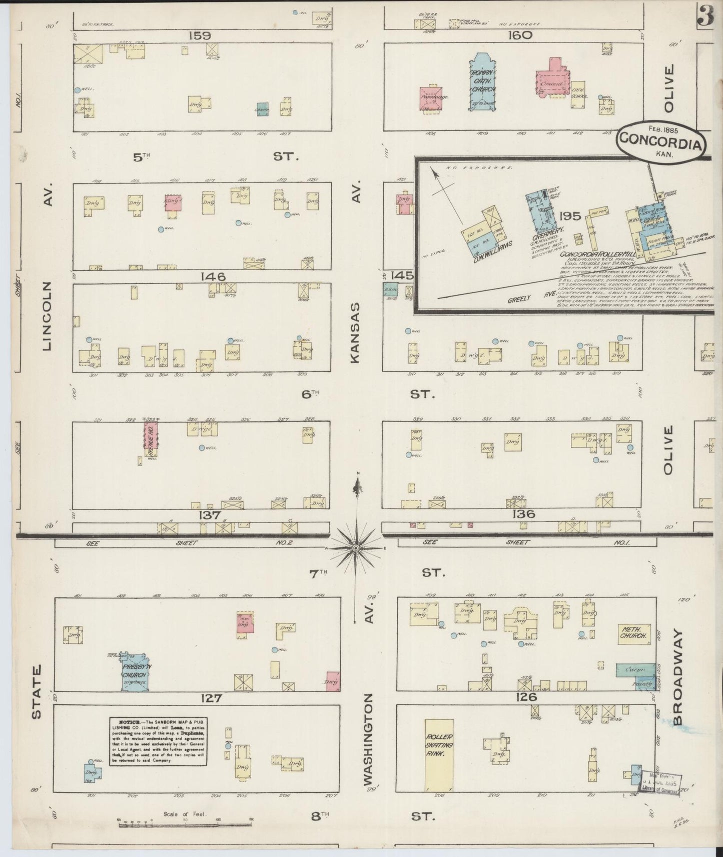 Sanborn Fire Insurance Map from Concordia, Cloud County, Kansas (1885), Sheet #0003 - Historic Sanborn Fire Insurance Map Print, vintage old map wall art, antique decor, genealogy gift, Kansas Kansas map