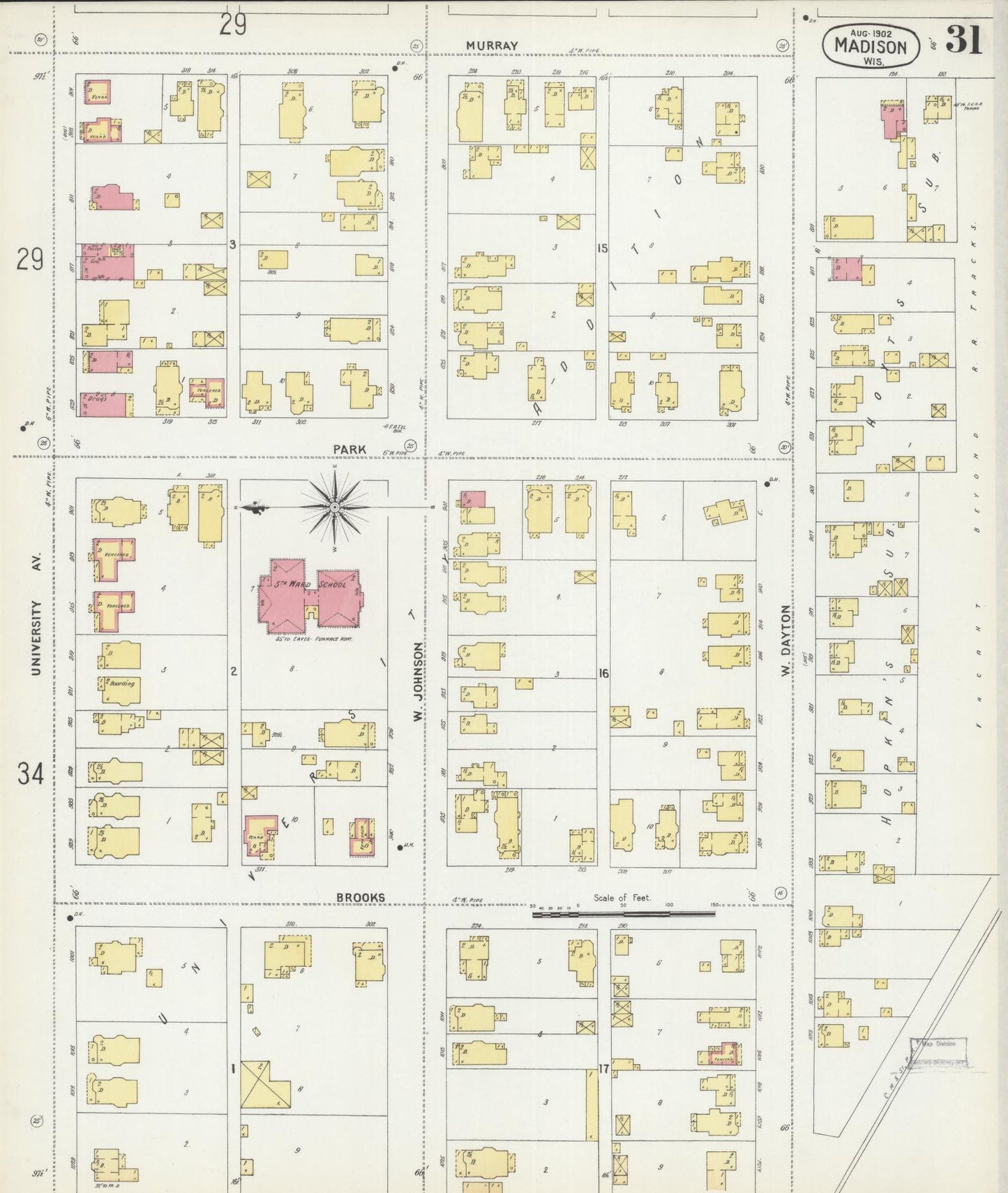 Sanborn Fire Insurance Map from Madison, Dane County, Wisconsin (1902), Sheet #0031 - Historic Sanborn Fire Insurance Map Print, vintage old map wall art, antique decor, genealogy gift, Wisconsin Wisconsin map