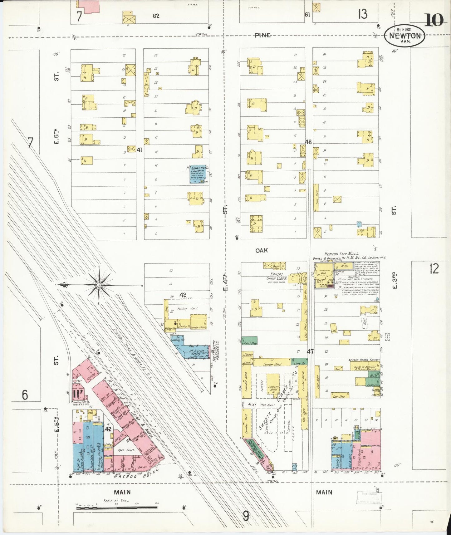 Sanborn Fire Insurance Map from Newton, Harvey County, Kansas (1901), Sheet #0010 - Historic Sanborn Fire Insurance Map Print, vintage old map wall art, antique decor, genealogy gift, Kansas Kansas map