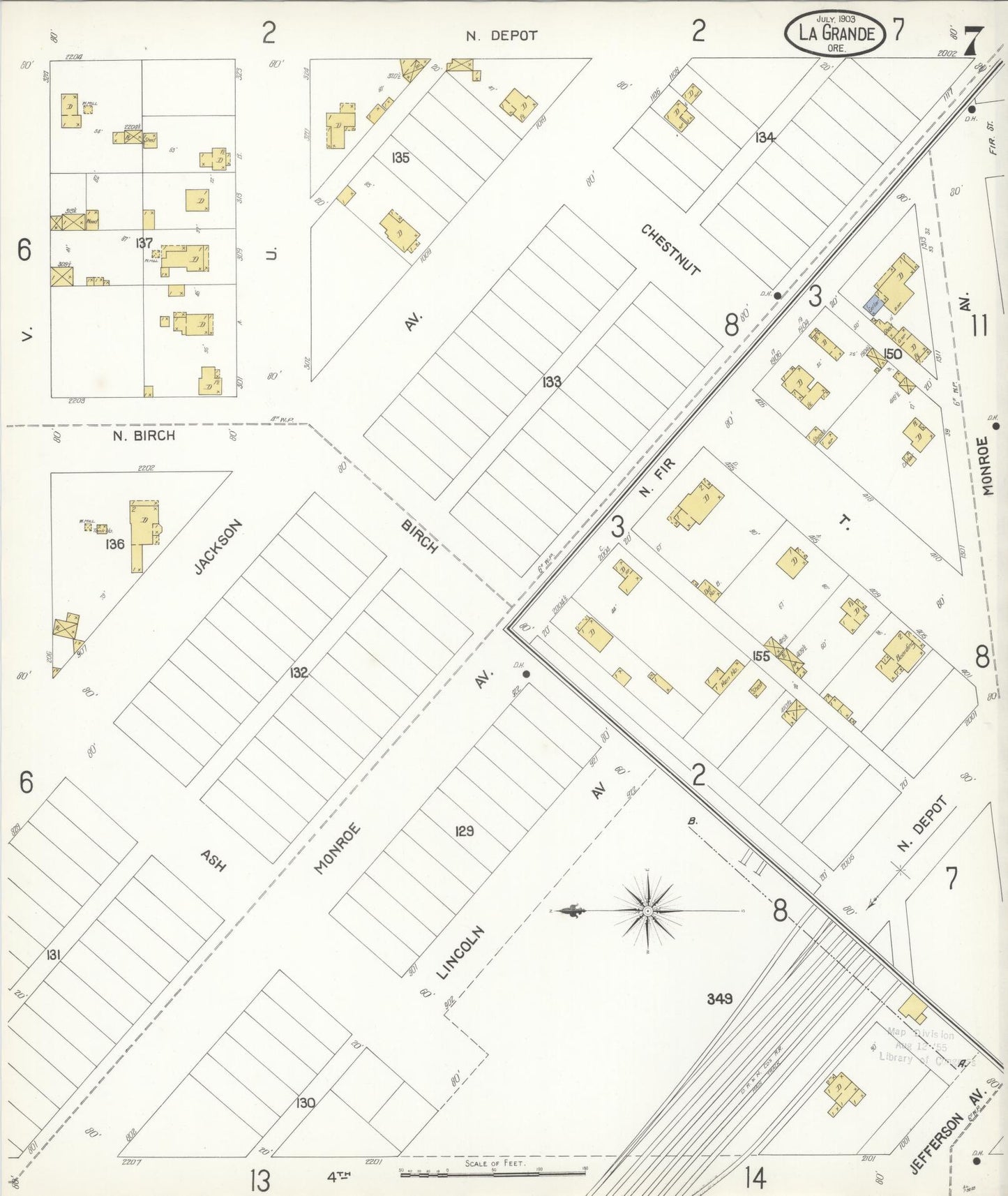 Sanborn Fire Insurance Map from La Grande, Union County, Oregon (1903), Sheet #0007 - Historic Sanborn Fire Insurance Map Print, vintage old map wall art, antique decor, genealogy gift, Oregon Oregon map
