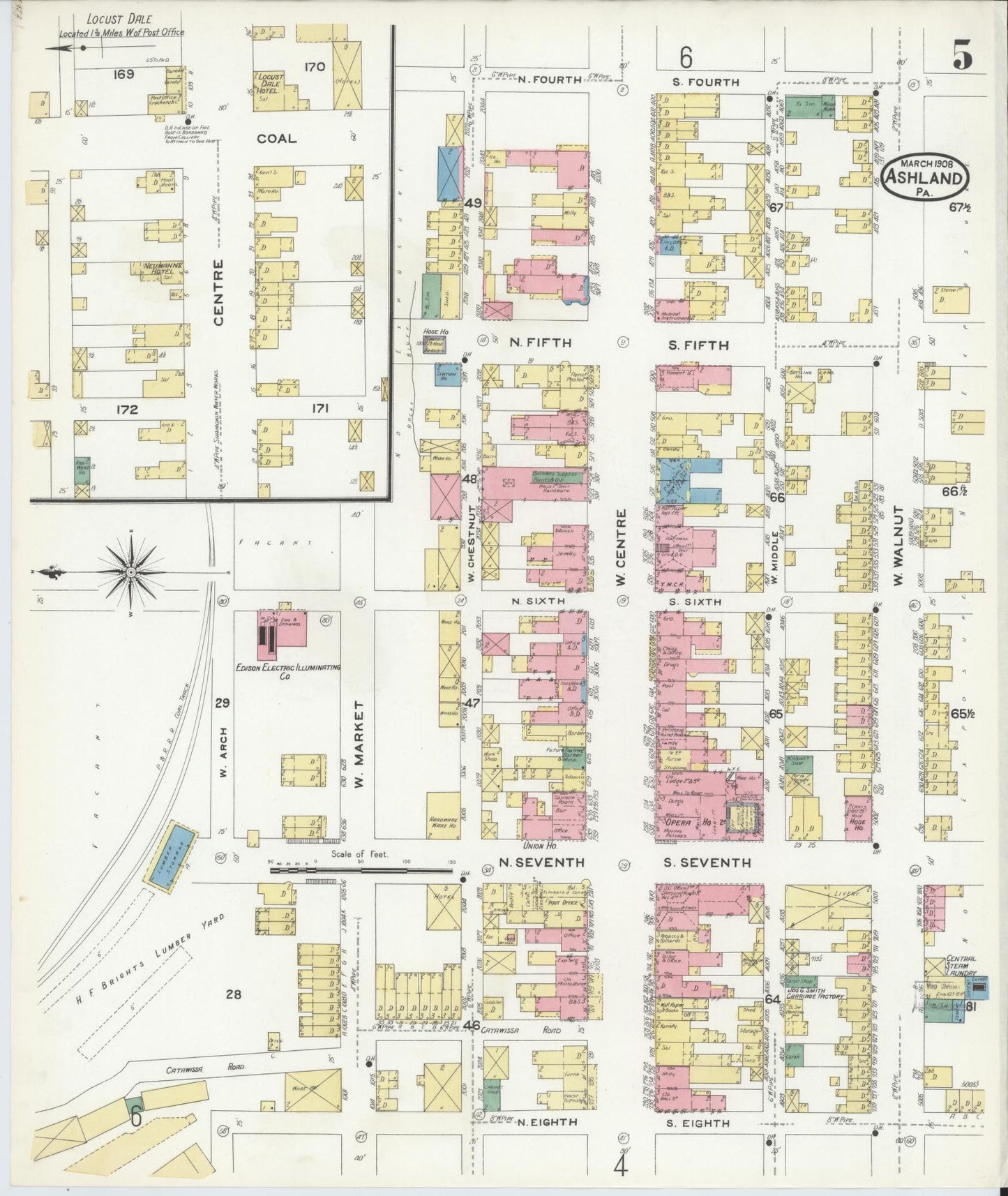 Sanborn Fire Insurance Map from Ashland, Schuylkill County, Pennsylvania (1908), Sheet #0005 - Historic Sanborn Fire Insurance Map Print, vintage old map wall art, antique decor, genealogy gift, Pennsylvania Pennsylvania map