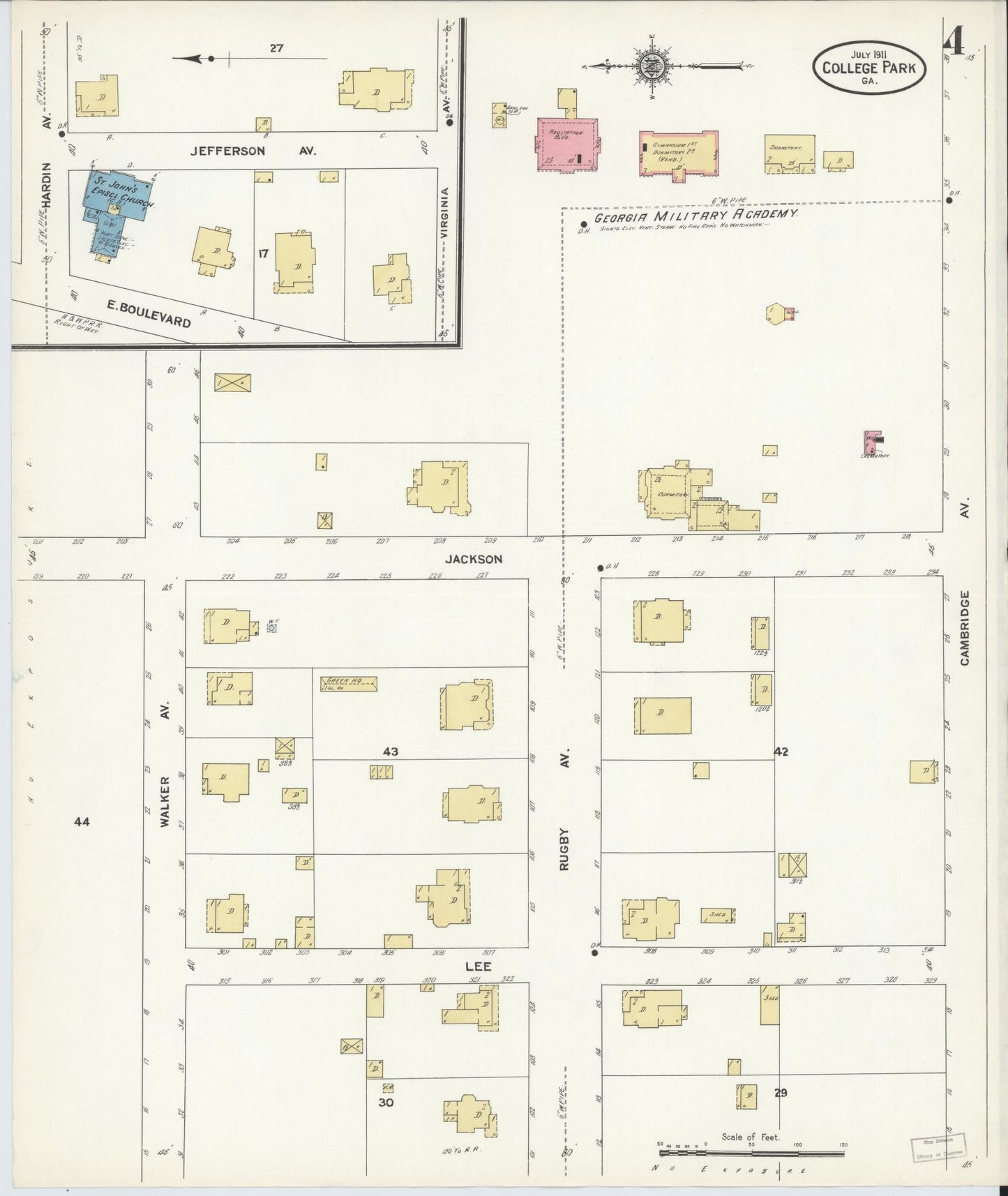 Sanborn Fire Insurance Map from College Park, Fulton County, Georgia (1911), Sheet #0004 - Complete Map Set gallery image, historic Sanborn map, vintage wall art, Georgia Georgia