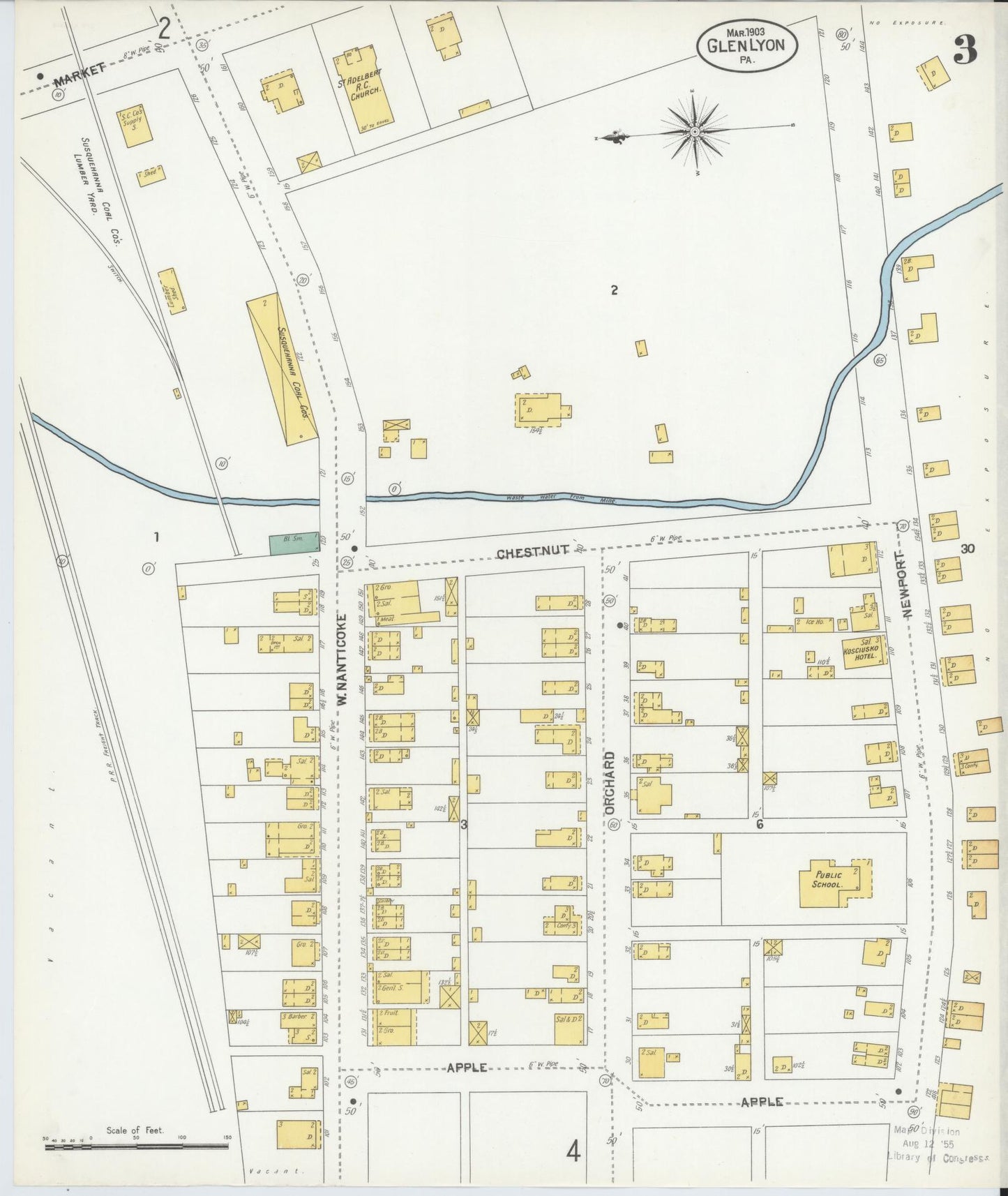 Sanborn Fire Insurance Map from Glen Lyon, Luzerne County, Pennsylvania (1903), Sheet #0003 - Historic Sanborn Fire Insurance Map Print, vintage old map wall art, antique decor, genealogy gift, Pennsylvania Pennsylvania map