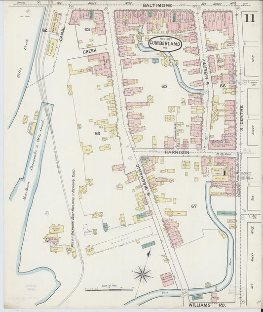Allegany, Maryland - 1887 - Sanborn Fire Insurance Map, Sheet #0011 - Historic Sanborn Fire Insurance Map Print, Allegany Maryland 1887 0011 vintage old map wall art