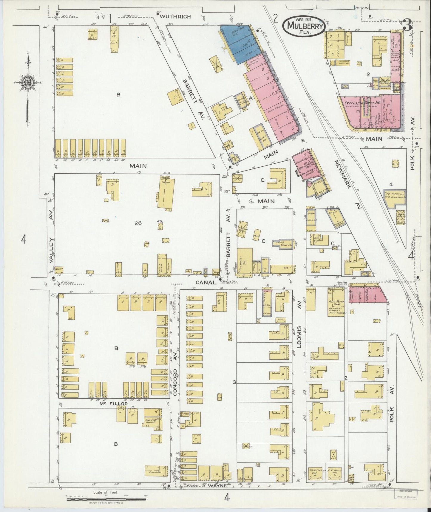 Sanborn Fire Insurance Map from Mulberry, Polk County, Florida (1919), Sheet #0003 - Historic Sanborn Fire Insurance Map Print, vintage old map wall art, antique decor, genealogy gift, Florida Florida map