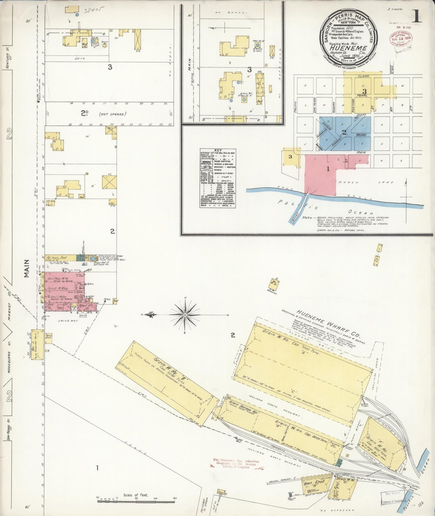 Sanborn Fire Insurance Map from Hueneme, Ventura County, California (1895), Sheet #0001 - Historic Sanborn Fire Insurance Map Print, vintage old map wall art, antique decor, genealogy gift, California California map