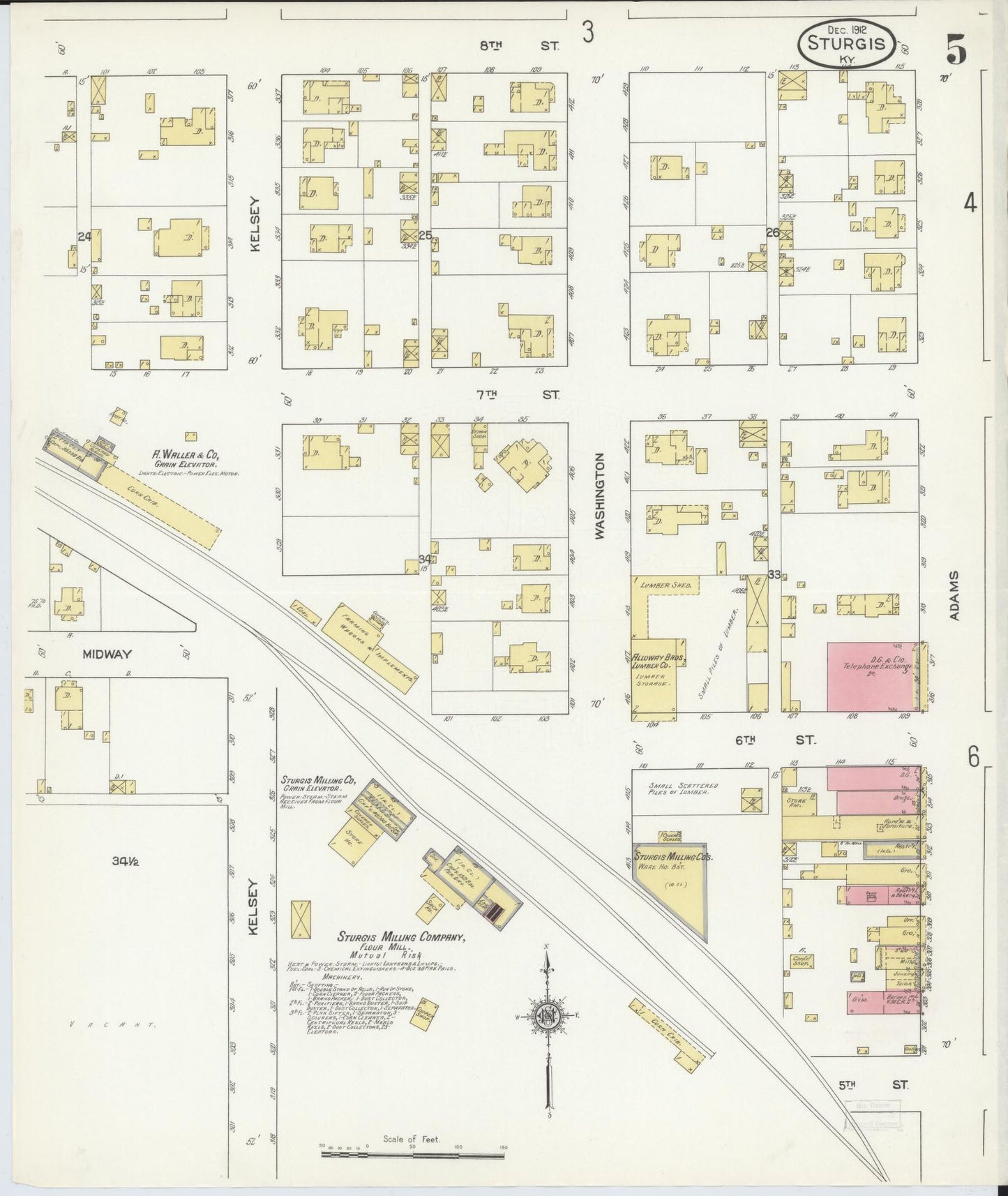 Sanborn Fire Insurance Map from Sturgis, Union County, Kentucky (1912), Sheet #0005 - Historic Sanborn Fire Insurance Map Print, vintage old map wall art, antique decor, genealogy gift, Kentucky Kentucky map