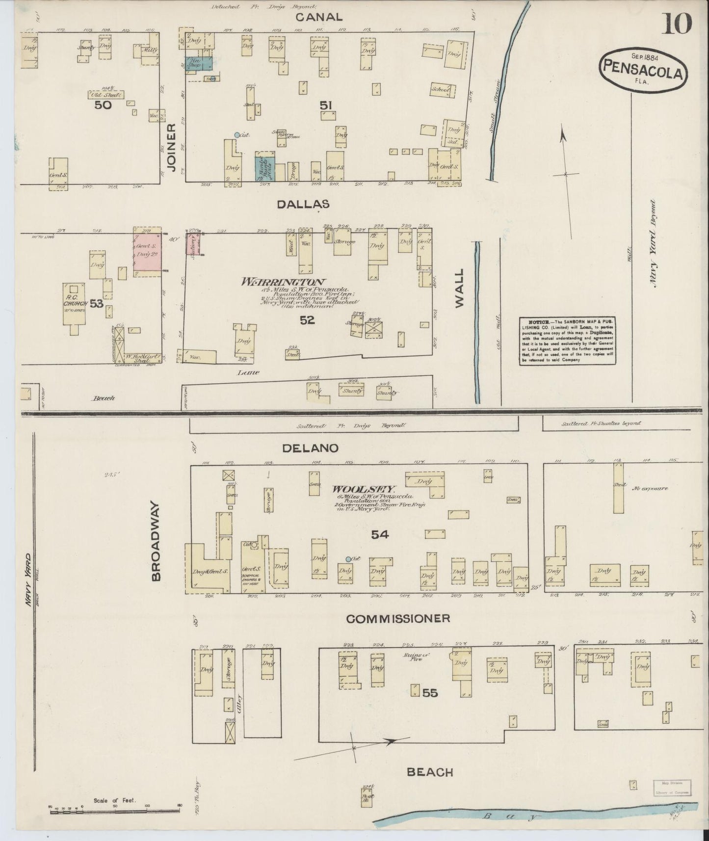 Sanborn Fire Insurance Map from Pensacola, Escambia County, Florida (1884), Sheet #0010 - Complete Map Set gallery image, historic Sanborn map, vintage wall art, Florida Florida