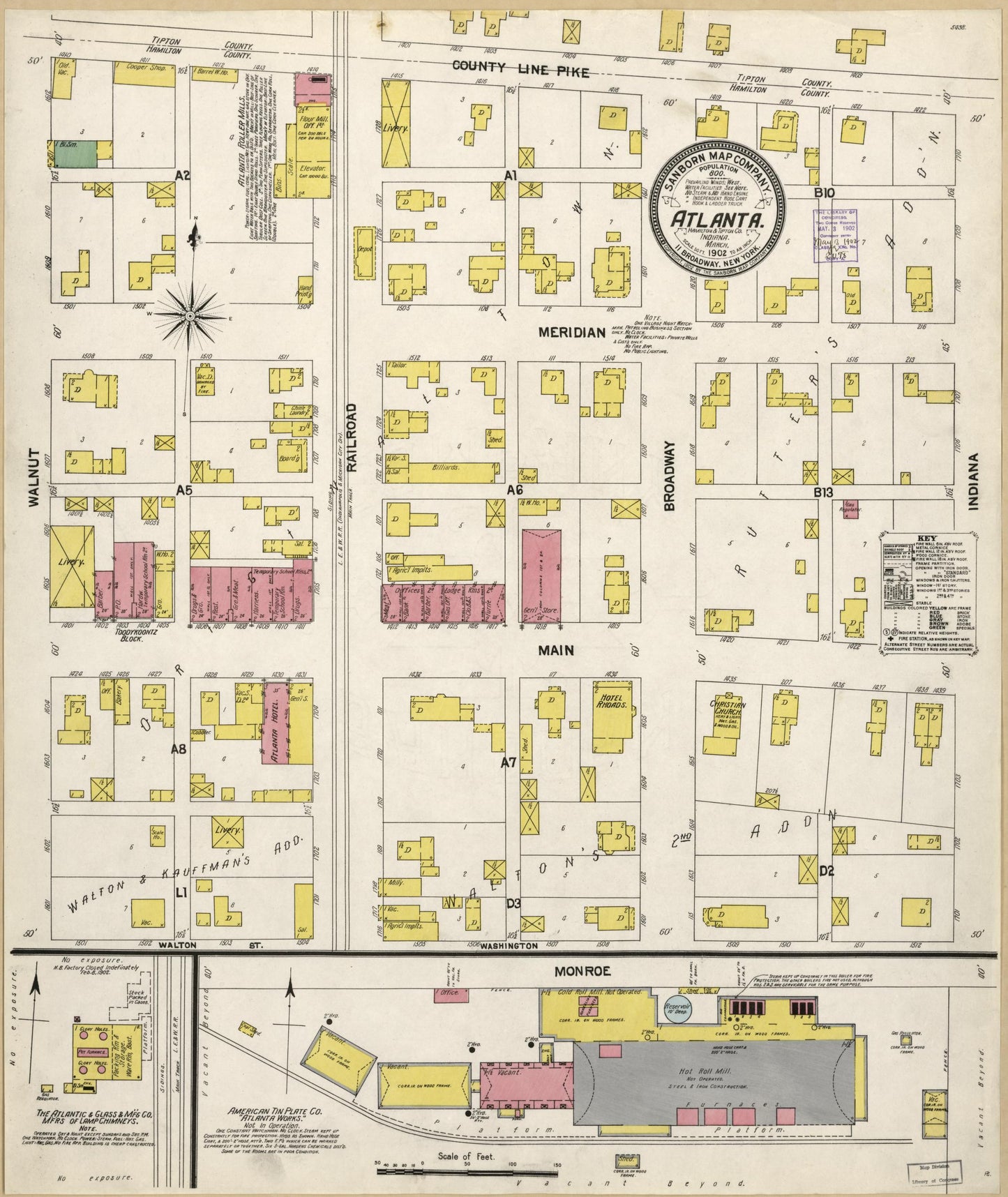 Sanborn Fire Insurance Map from Atlanta, Hamilton And Tipton Counties, Indiana (1902), Sheet #0001 - Historic Sanborn Fire Insurance Map Print, vintage old map wall art, antique decor, genealogy gift, Indiana Indiana map