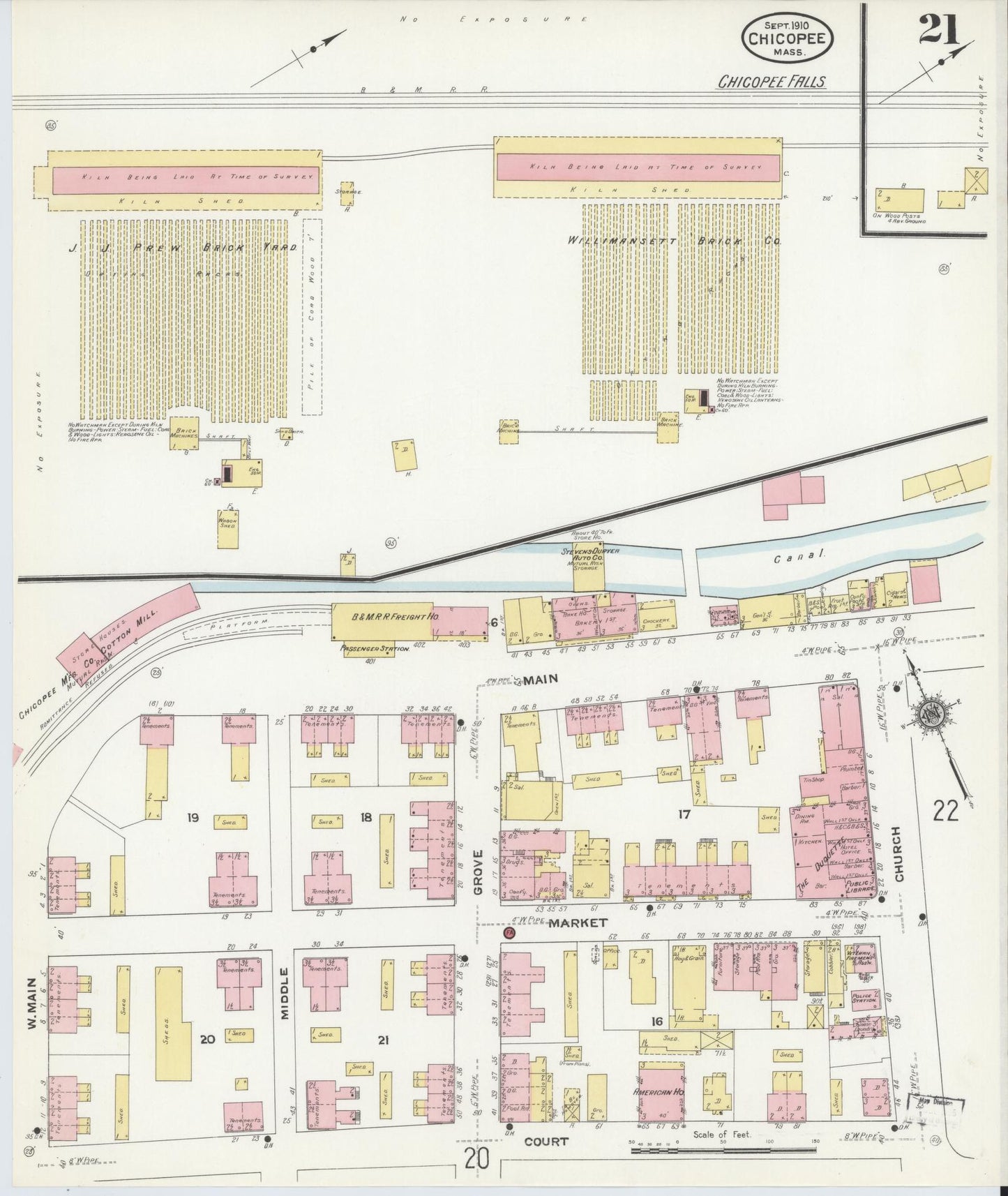 Sanborn Fire Insurance Map from Chicopee, Hampden County, Massachusetts (1910), Sheet #0021 - Historic Sanborn Fire Insurance Map Print, vintage old map wall art, antique decor, genealogy gift, Massachusetts Massachusetts map