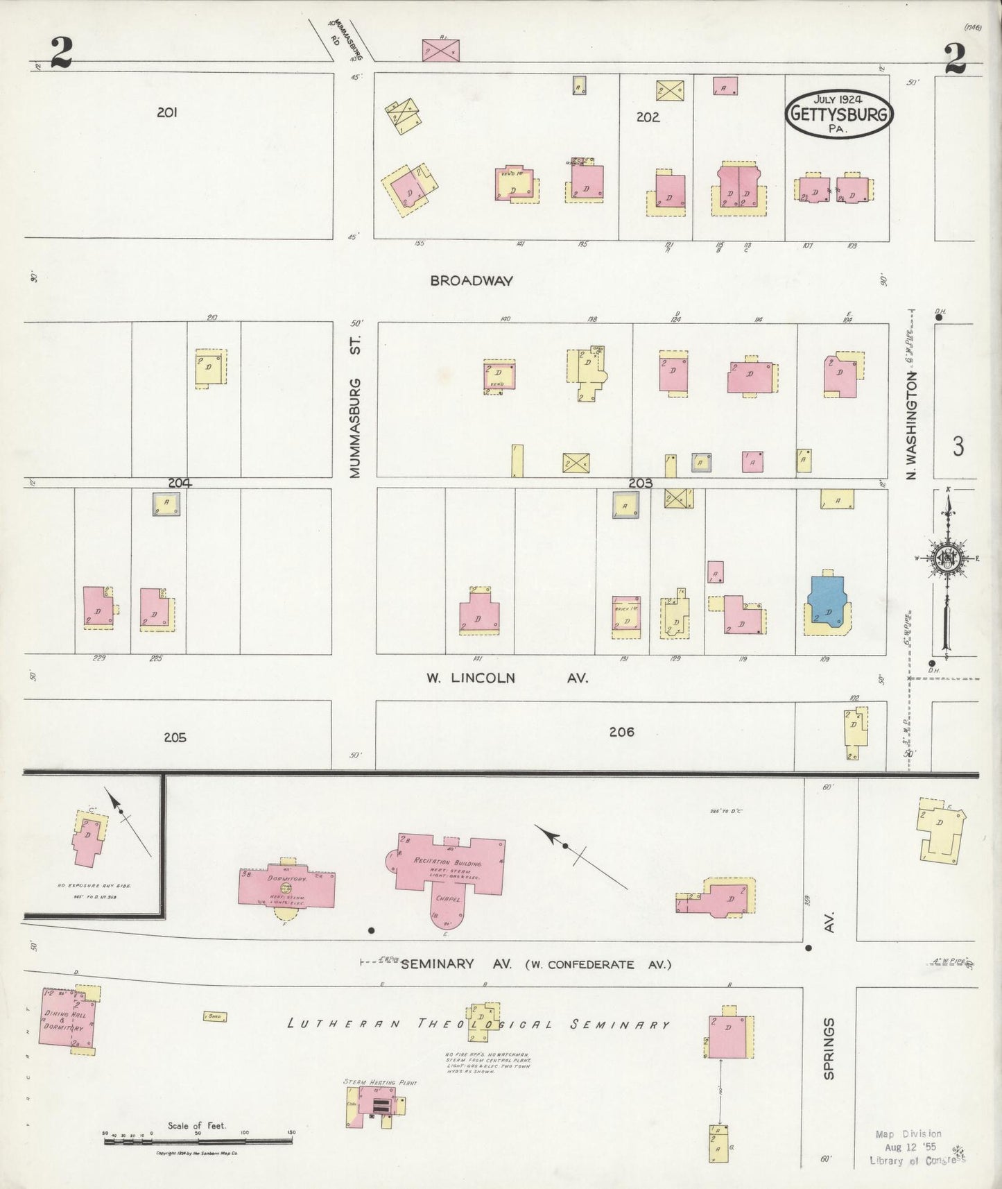 Sanborn Fire Insurance Map from Gettysburg, Adams County, Pennsylvania (1924), Sheet #0002 - Historic Sanborn Fire Insurance Map Print, vintage old map wall art, antique decor, genealogy gift, Pennsylvania Pennsylvania map