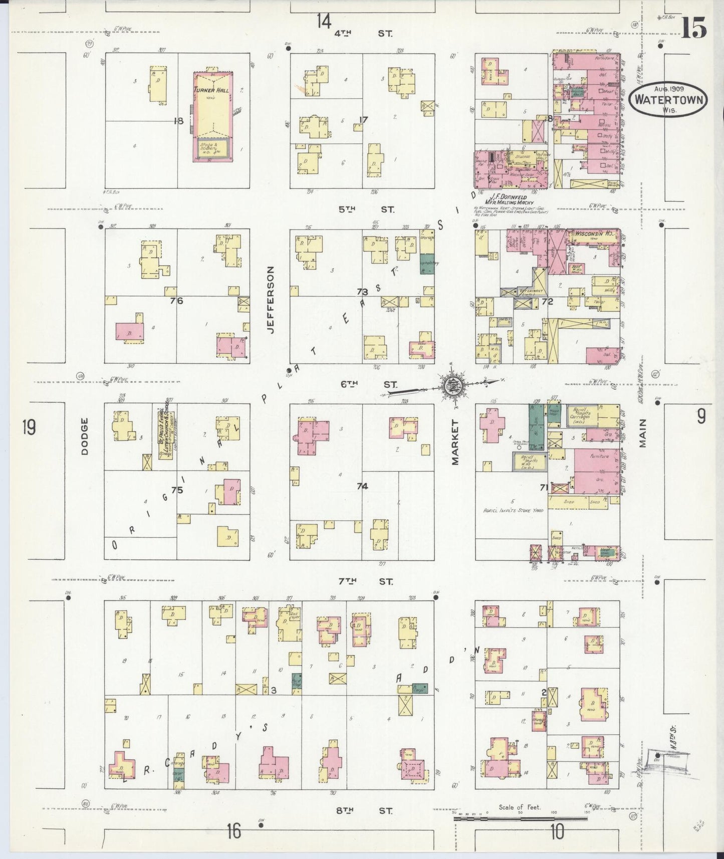 Sanborn Fire Insurance Map from Watertown, Jefferson County, Wisconsin (1909), Sheet #0015 - Historic Sanborn Fire Insurance Map Print, vintage old map wall art, antique decor, genealogy gift, Wisconsin Wisconsin map
