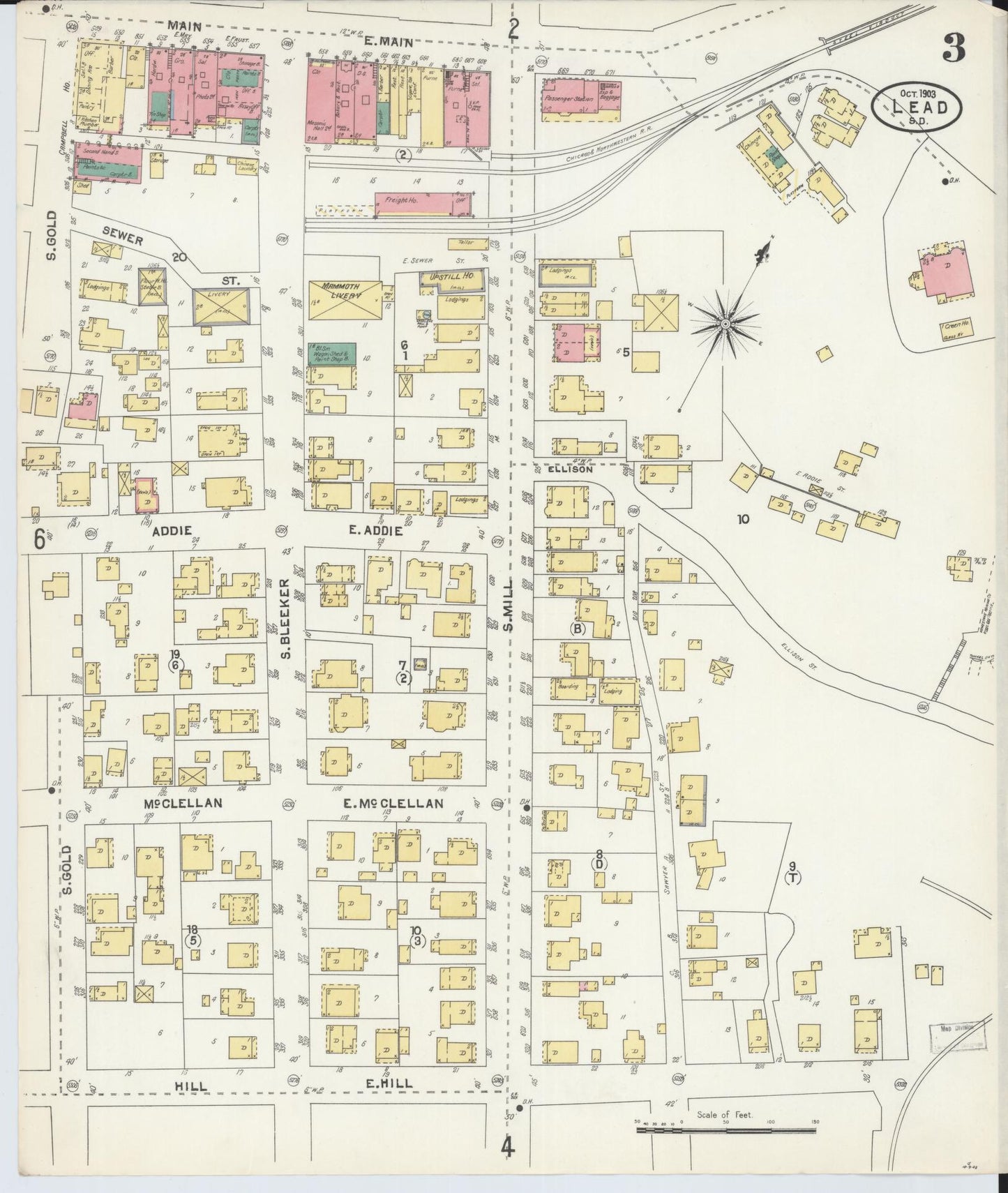 Sanborn Fire Insurance Map from Lead, Lawrence County, South Dakota (1903), Sheet #0003 - Historic Sanborn Fire Insurance Map Print, vintage old map wall art, antique decor, genealogy gift, South Dakota South Dakota map