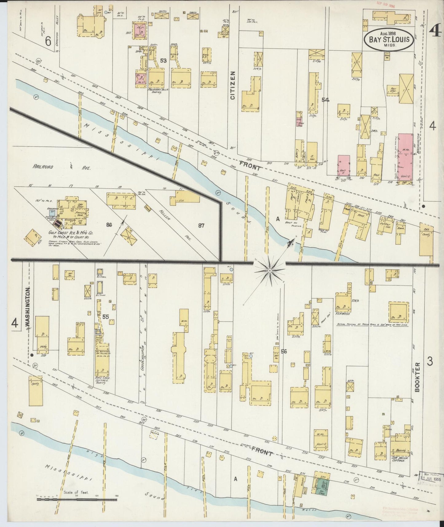 Sanborn Fire Insurance Map from Bay Saint Louis, Hancock County, Mississippi (1898), Sheet #0004 - Historic Sanborn Fire Insurance Map Print, vintage old map wall art, antique decor, genealogy gift, Mississippi Mississippi map