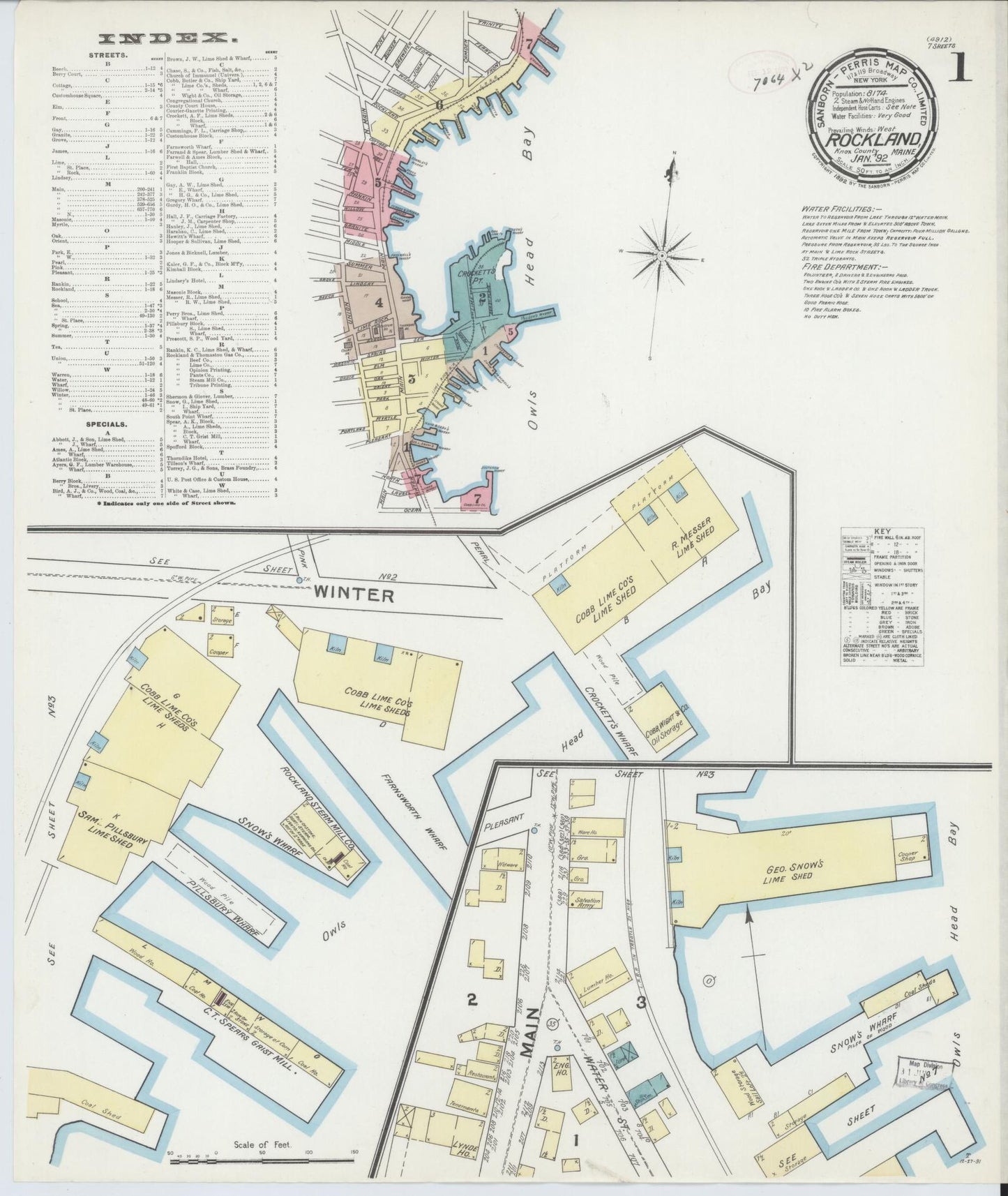 Sanborn Fire Insurance Map from Rockland, Knox County, Maine. (1892) – Historic Sanborn Fire Insurance Map Print
