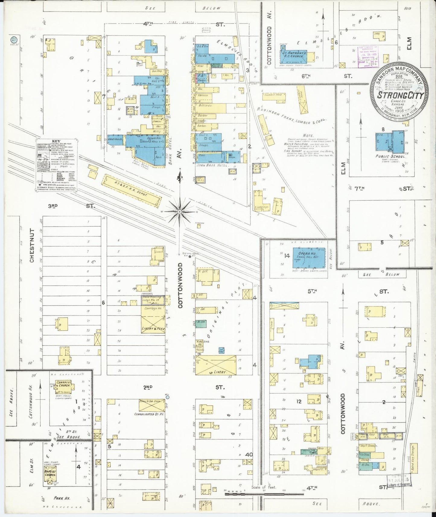 Sanborn Fire Insurance Map from Strong City, Chase County, Kansas. (1905) – Historic Sanborn Fire Insurance Map Print