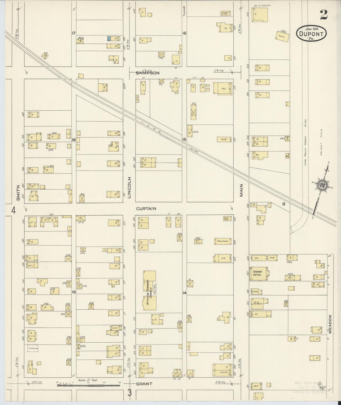 Sanborn Fire Insurance Map from Dupont, Luzerne County, Pennsylvania (1914), Sheet #0002 - Historic Sanborn Fire Insurance Map Print, vintage old map wall art, antique decor, genealogy gift, Pennsylvania Pennsylvania map