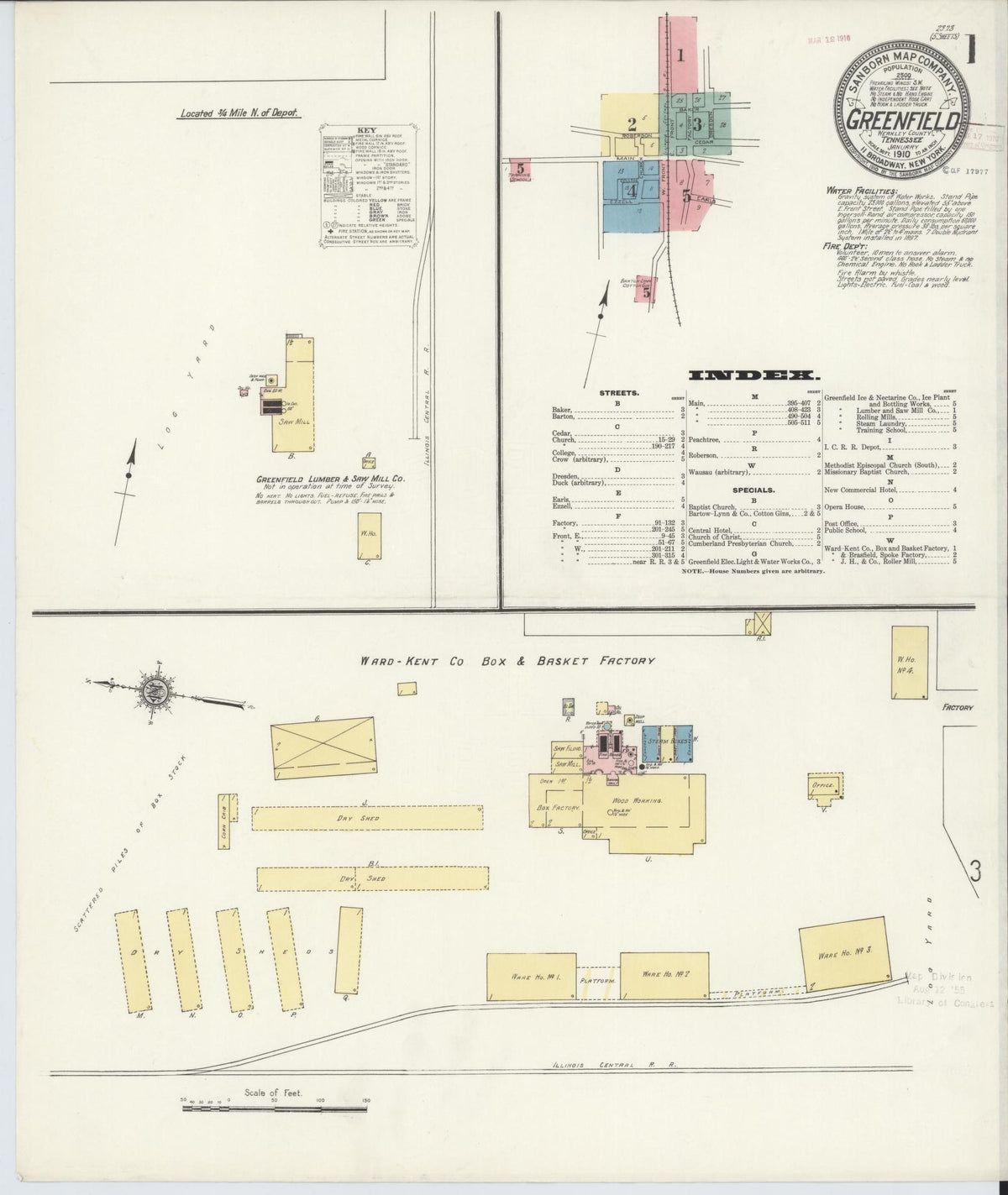 Sanborn Fire Insurance Map from Greenfield, Weakley County, Tennessee (1910), Sheet #0001